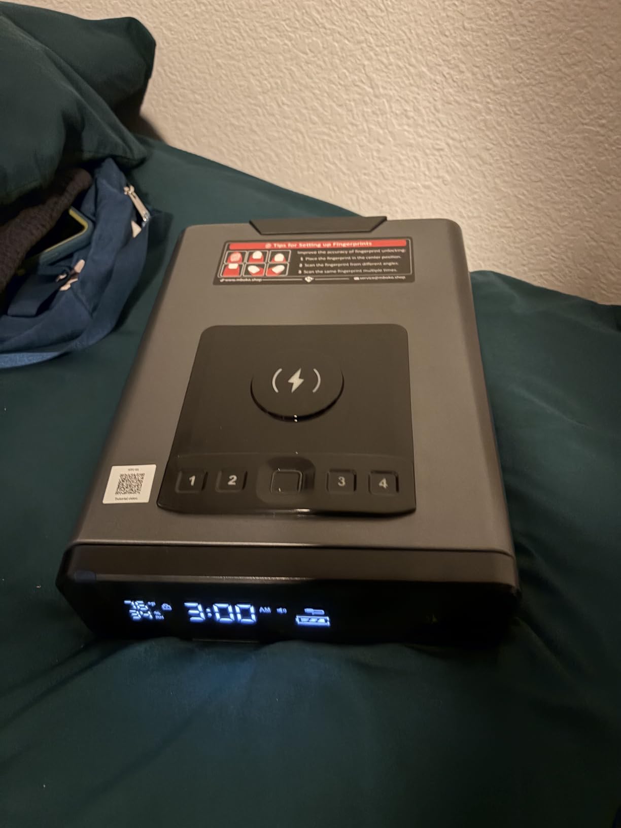 Mboko Biometric Nightstand Gun Safe with Clock Display, Wireless Charging customer photo 2