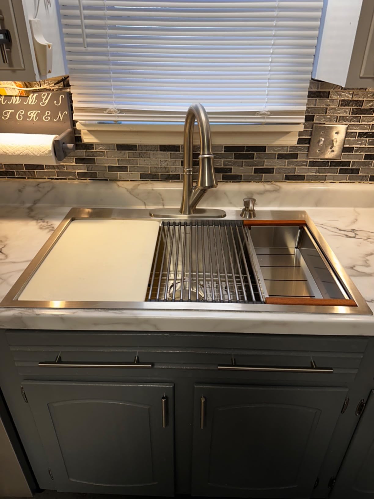 Sarlai Waterfall Kitchen Sink - 30 Inch Drop In Workstation Sink With Waterfall Black Stainless Steel 16 Gauge Multifunction Single Bowl Smart Top Mount Kitchen Sinks with Mechanical Keys 30x19 Inch customer photo 2