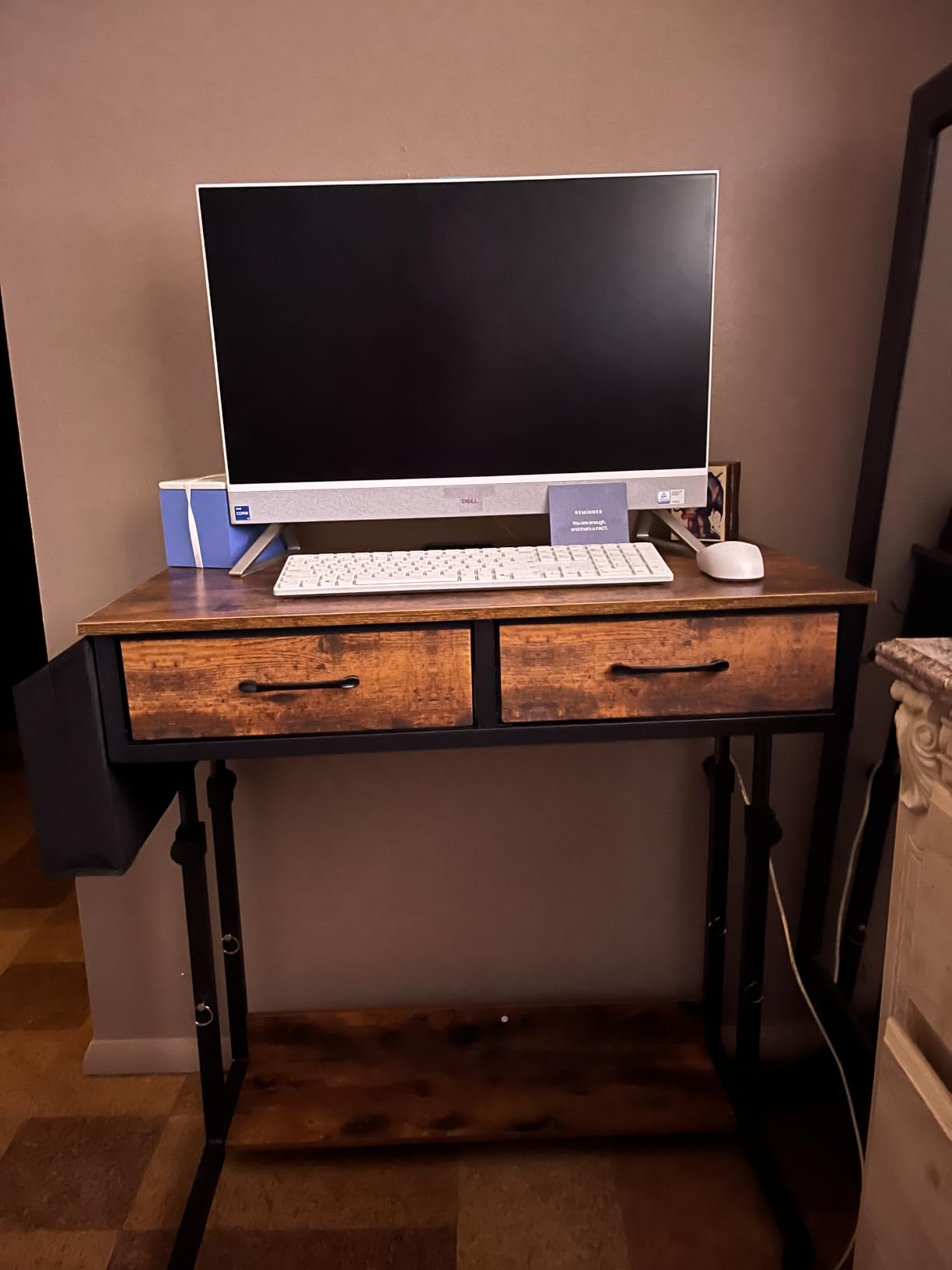 WINAZ Rolling Standing Desk Adjustable Height with Drawers on Wheels, 40 Inch Portable Mobile Stand Up Computer Desks for Bedroom Home Office, Couch Sofa Side Laptop Table with Storage, Rustic Brown customer photo 1