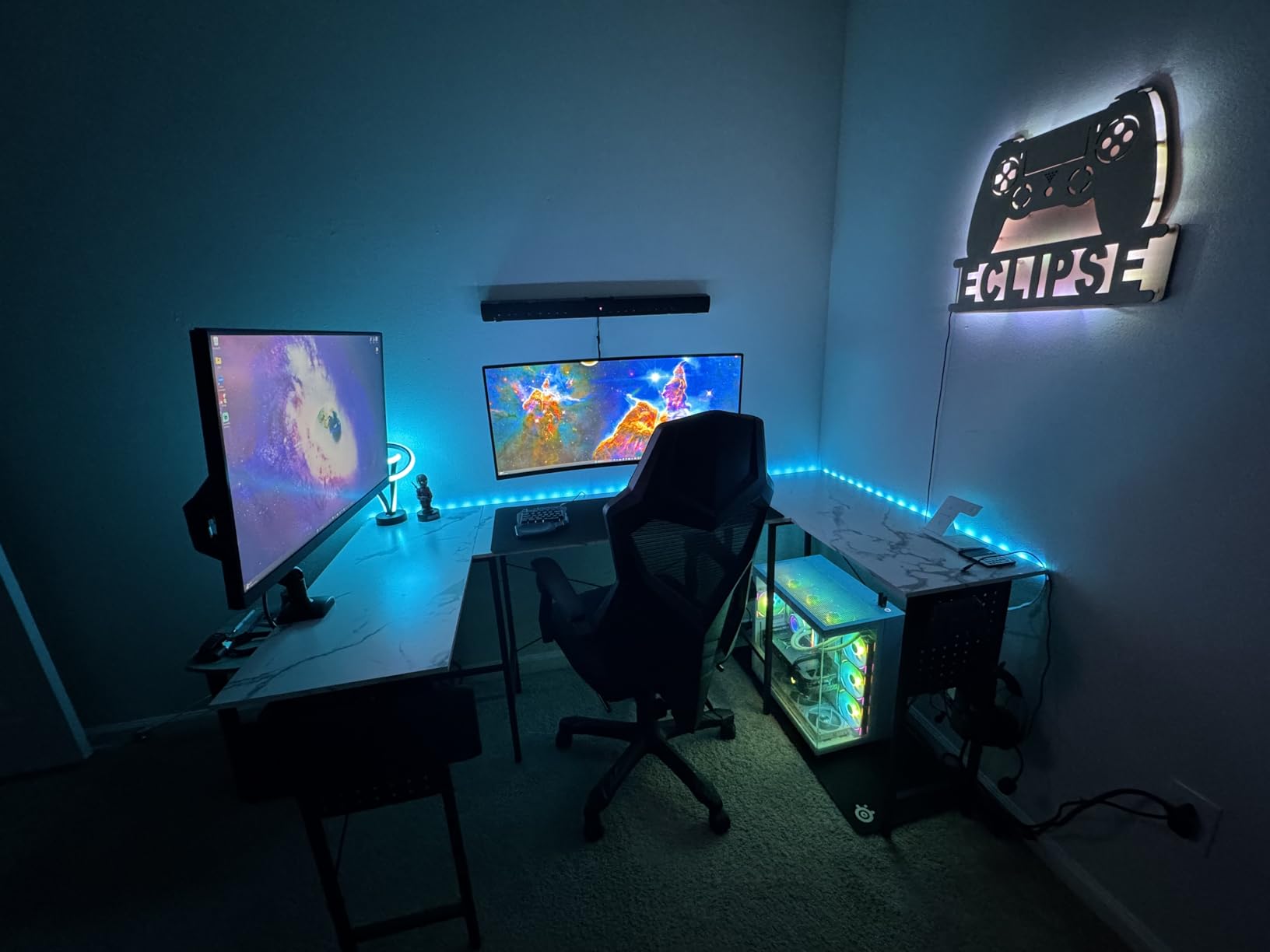 Pamray 71 Inch Large Gaming Desk with Power Outlets U Shaped Computer Desk customer photo 2