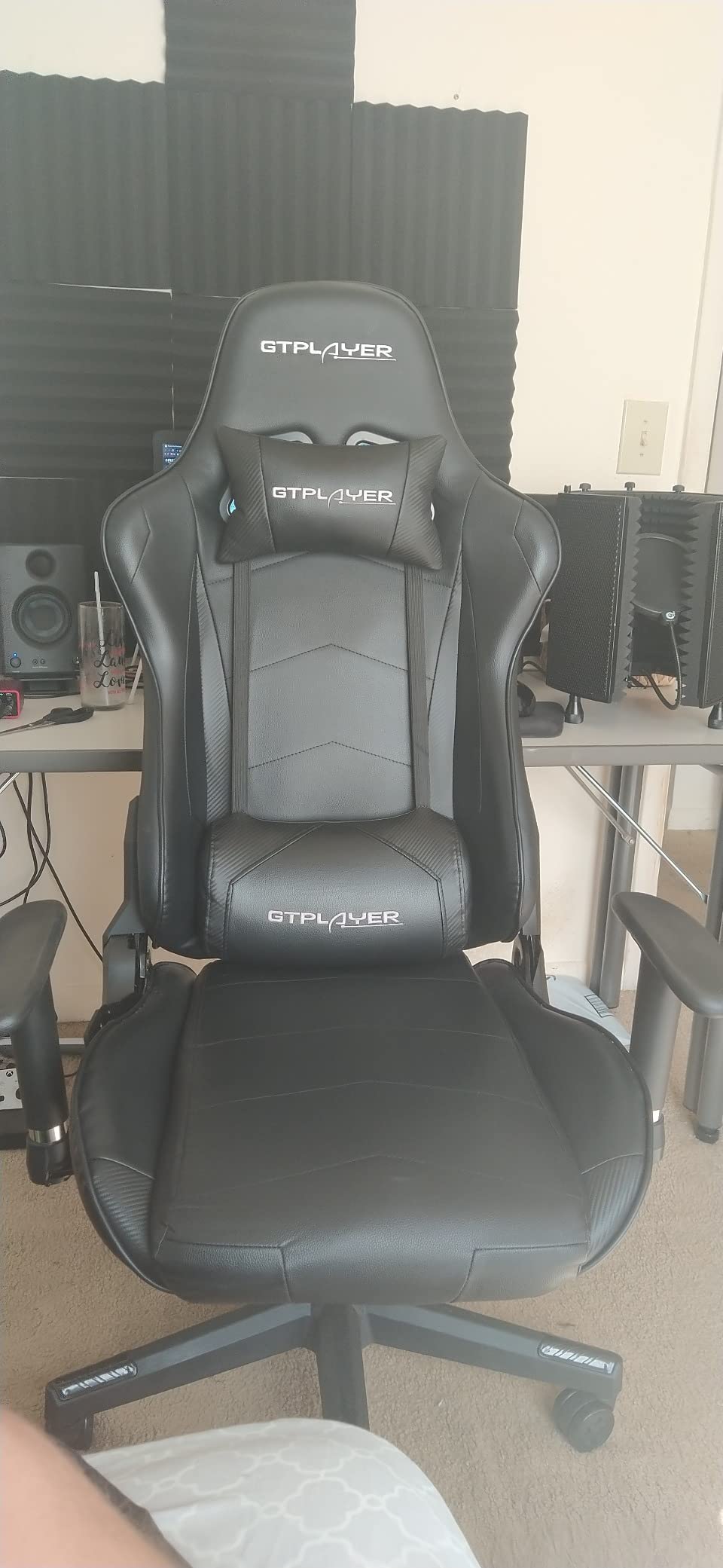 GTRACING Gaming Chair Racing Office Computer Ergonomic Video Game Chair Backrest and Seat Height Adjustable Swivel Recliner with Headrest and Lumbar Pillow Esports Chair (Dark Black) customer photo 2