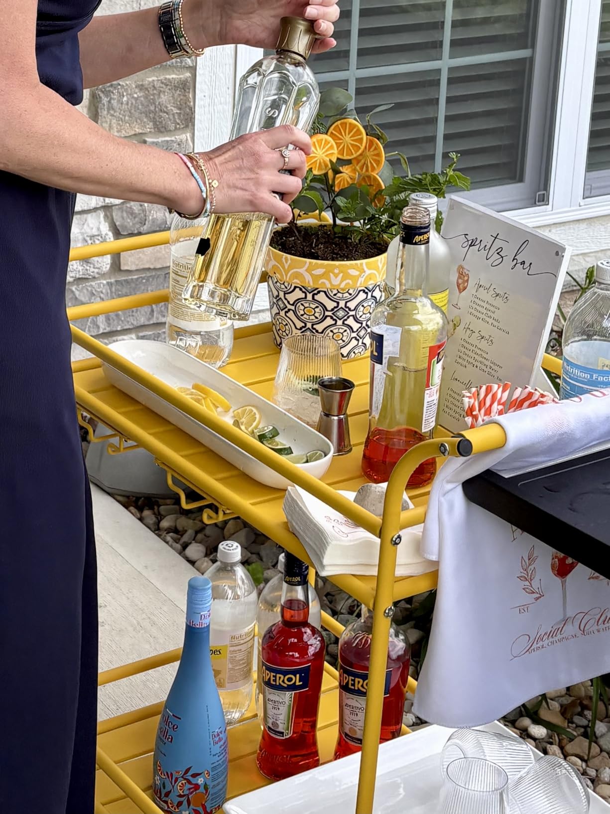 Best Choice Products Rolling Bar Cart, Mobile Home Bar Serving Cart, Serving Station w/ 2 Tier Shelves, Wine Rack, Lockable Wheels - Teal customer photo 2