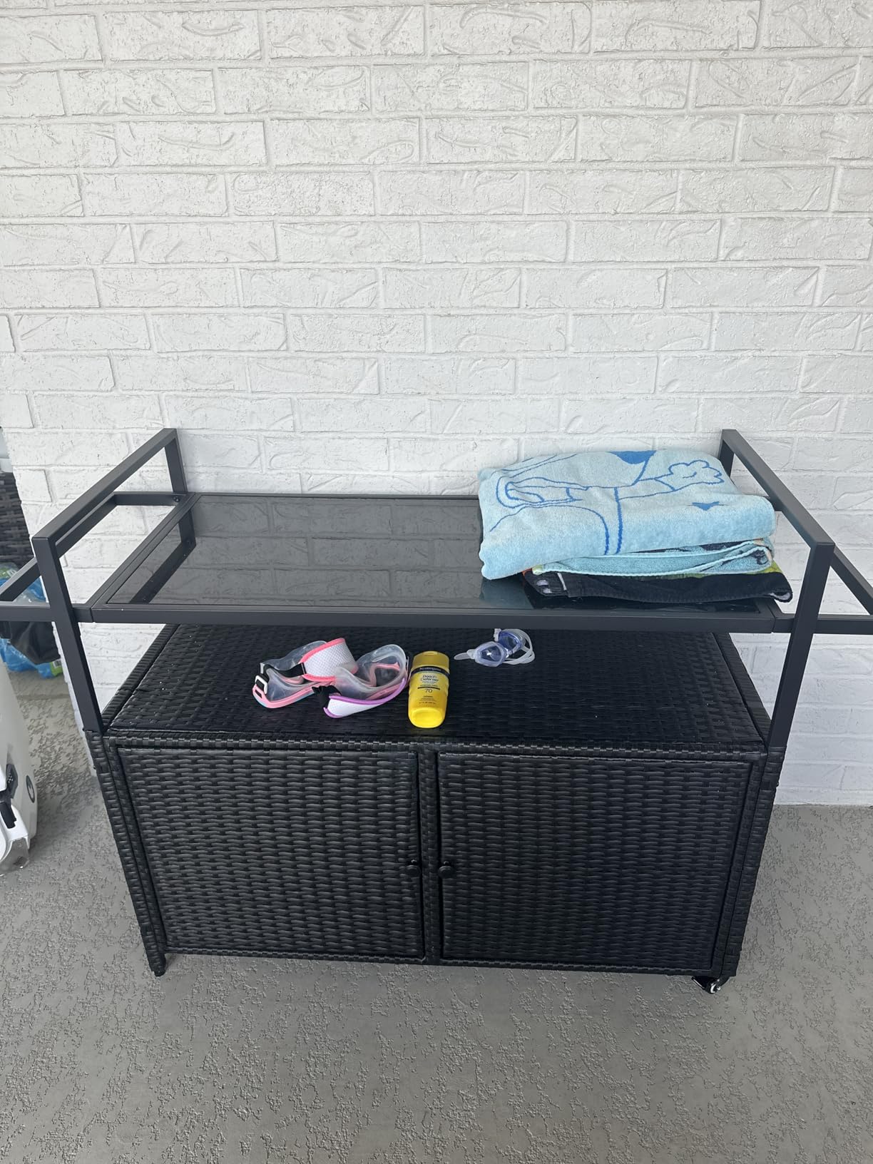 HOMEFUN Outdoor Bar Table with Storage Cabinet,Brown customer photo 1