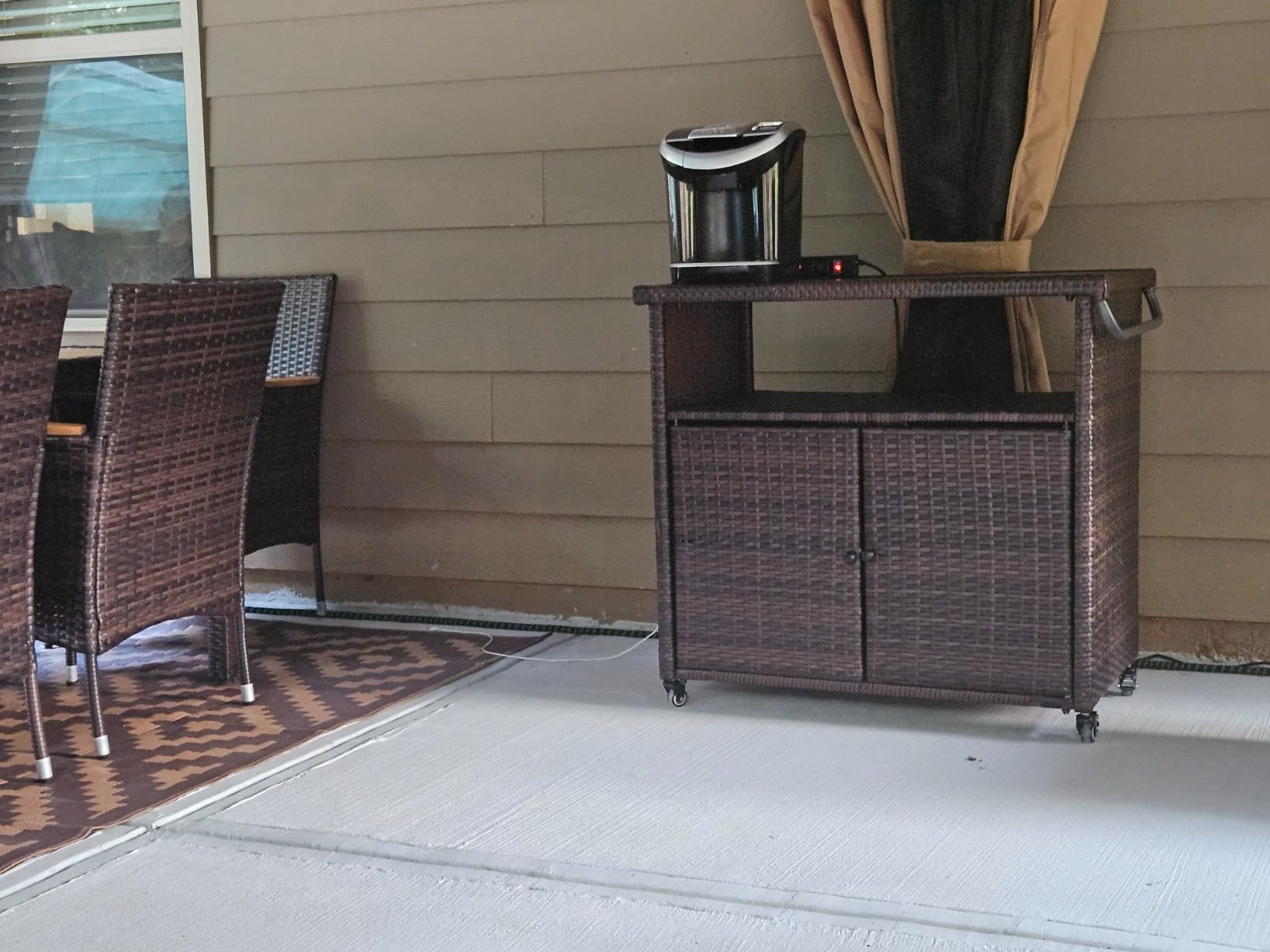 HOMEFUN Outdoor Bar Table with Storage Cabinet,Brown customer photo 2