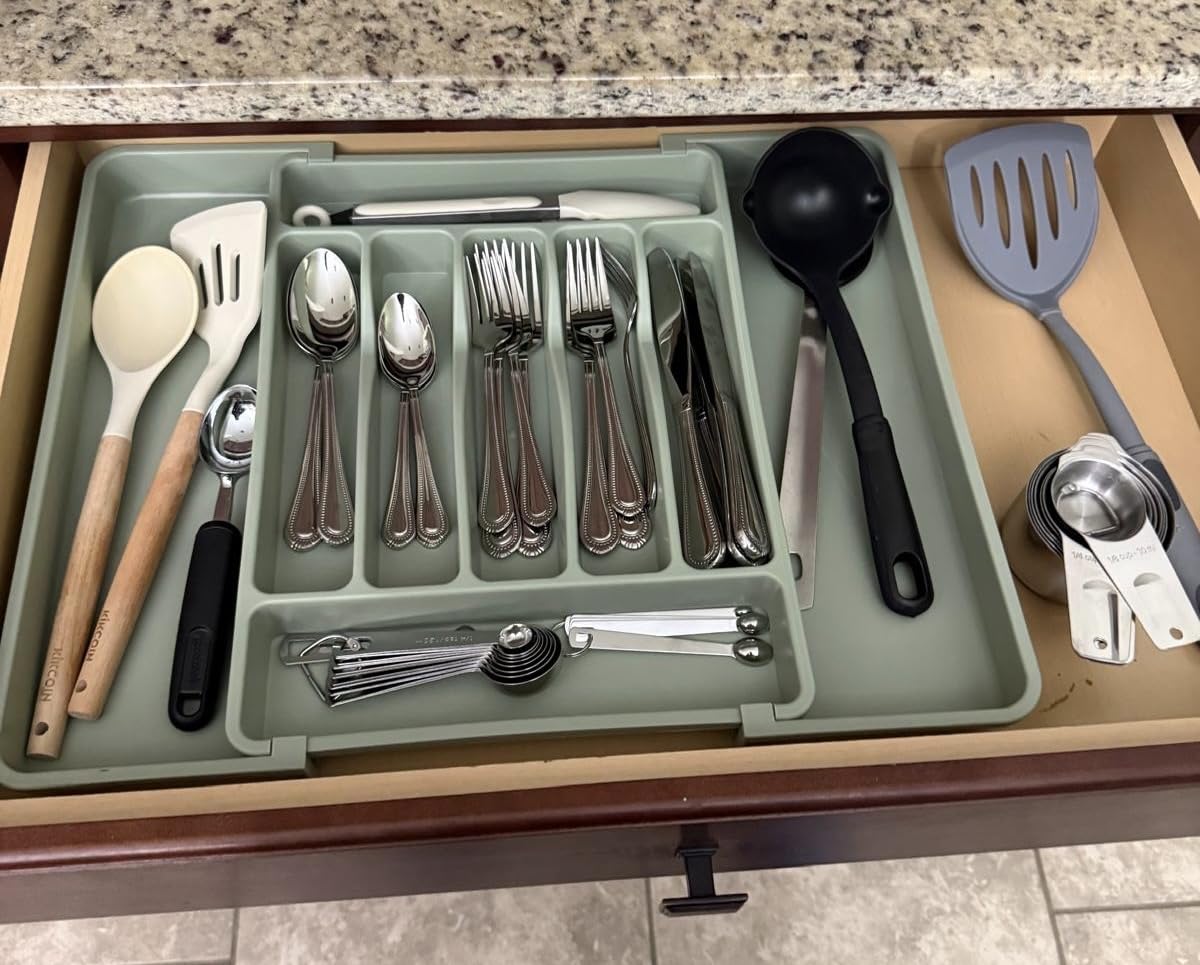 ukeetap Extra Large Expandable Silverware Organizer, Flatware Tray, Black customer photo 2