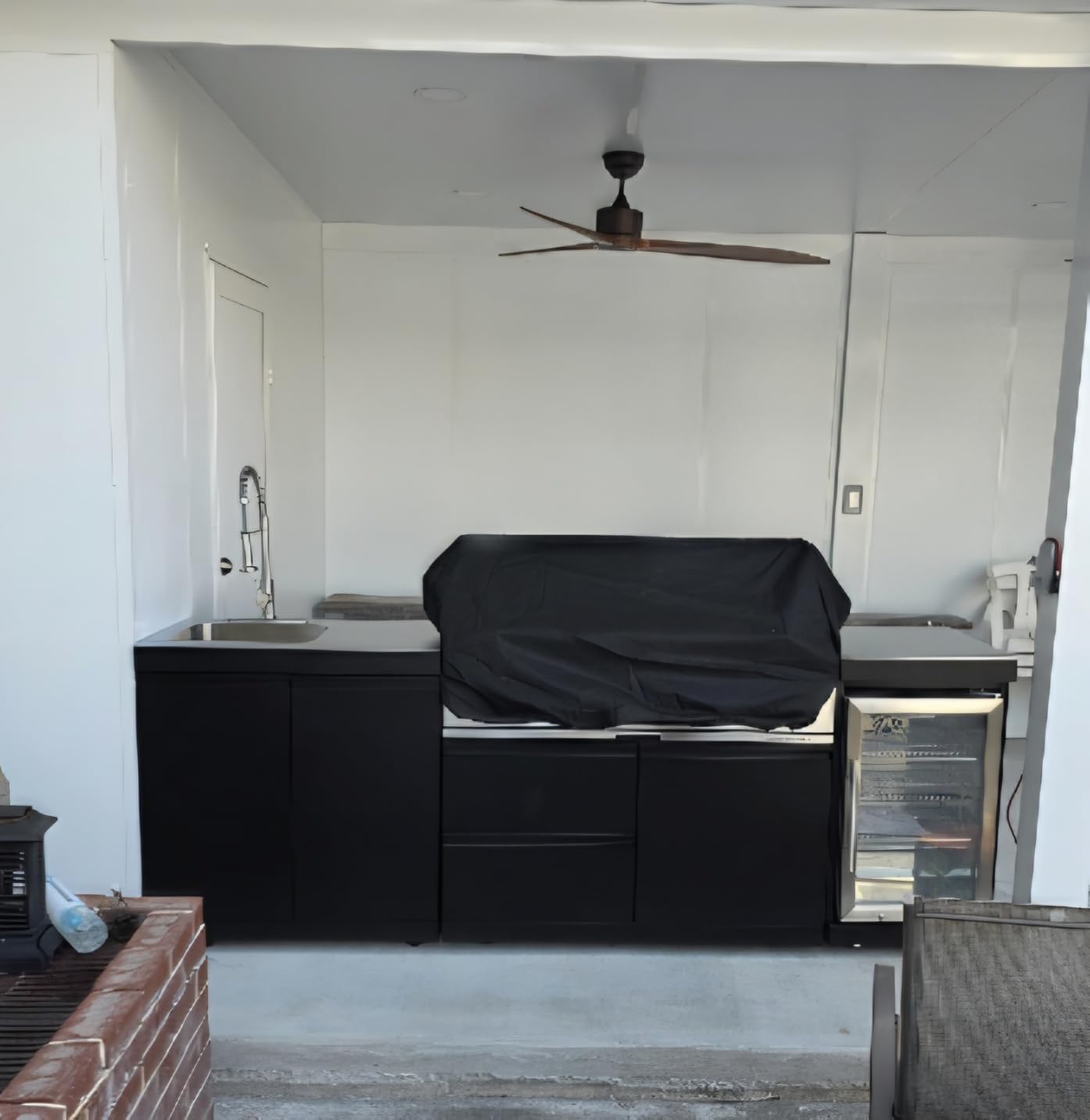 98 Inches Outdoor Kitchen Island, 4-Burner 72000 BTU Propane Stainless Steel BBQ with Side/Rear Burners, With Refrigerator and Sink, Rotisserie, Granite Countertops, Storage, For Backyard BBQ, Silver customer photo 1