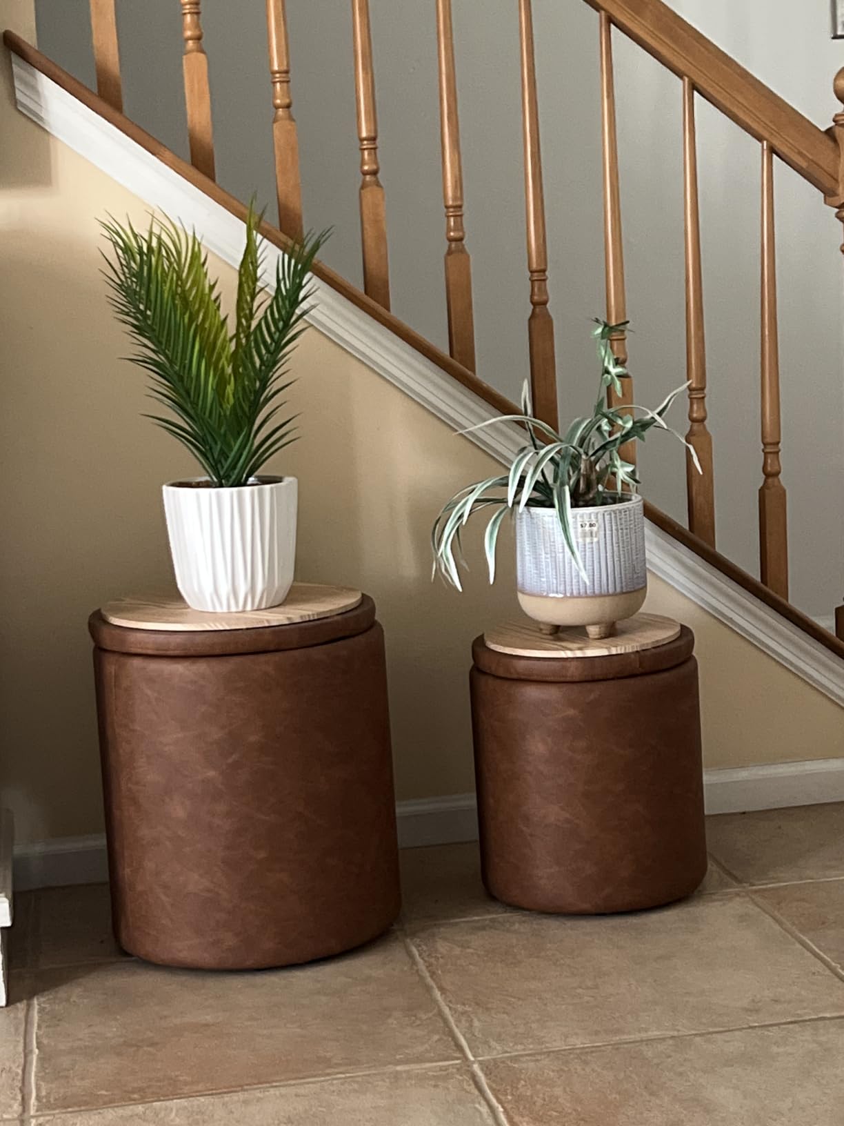 Leather Storage Ottoman Round, Foot Stool with Storage for Living Room customer photo 1