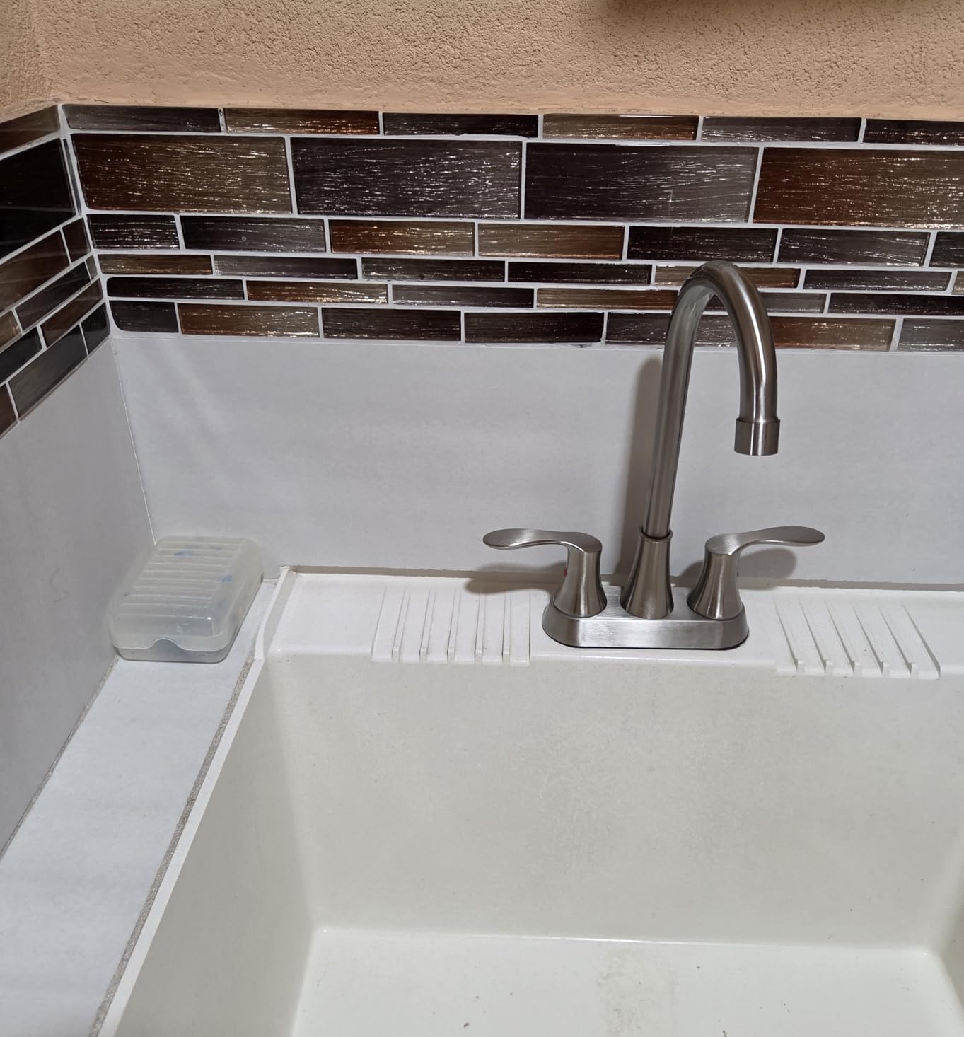 Phiestina 4 Inch Centerset Bar Sink Faucet, 8.4-Inch-High Spout, All-Metal Faucet for Commercial Utility and Laundry Sinks, Brushed Nickel, Dual Handles, Fits 2-Hole RV,Slop,Kitchen and Bath Sinks customer photo 1