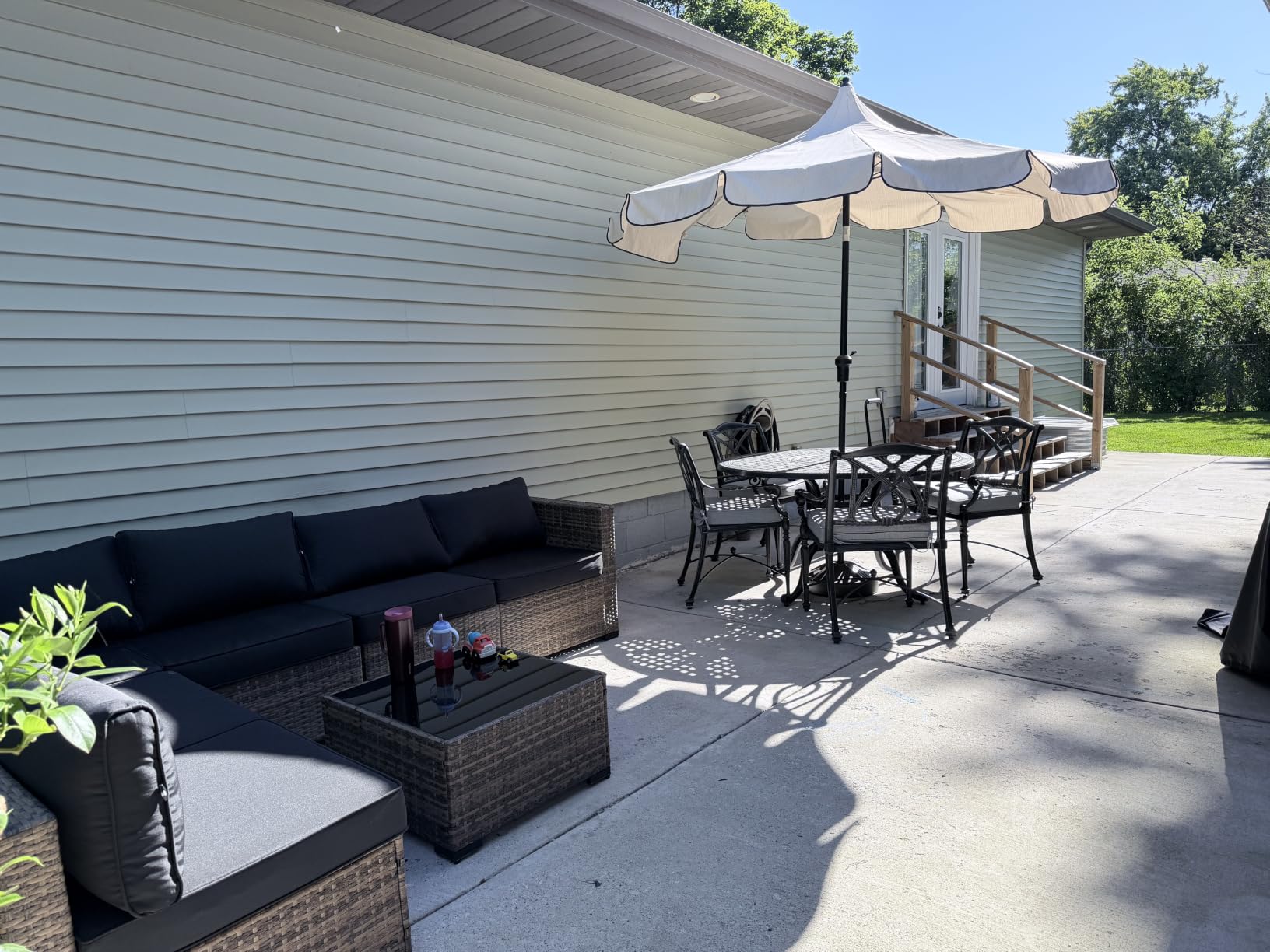 Aoxun Patio Furniture Sets, 8-Piece Outdoor Patio Furniture with 44'' Propane Gas Firepit Table, Wicker Outdoor Conversation Set Sectional Sofa for Backyard, Poolside, Garden (Black Cushion) customer photo 1