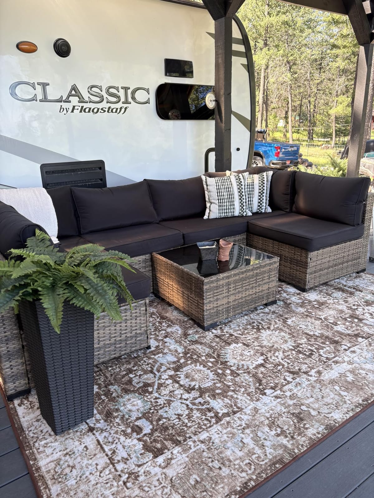 Aoxun Patio Furniture Sets, 8-Piece Outdoor Patio Furniture with 44'' Propane Gas Firepit Table, Wicker Outdoor Conversation Set Sectional Sofa for Backyard, Poolside, Garden (Black Cushion) customer photo 2
