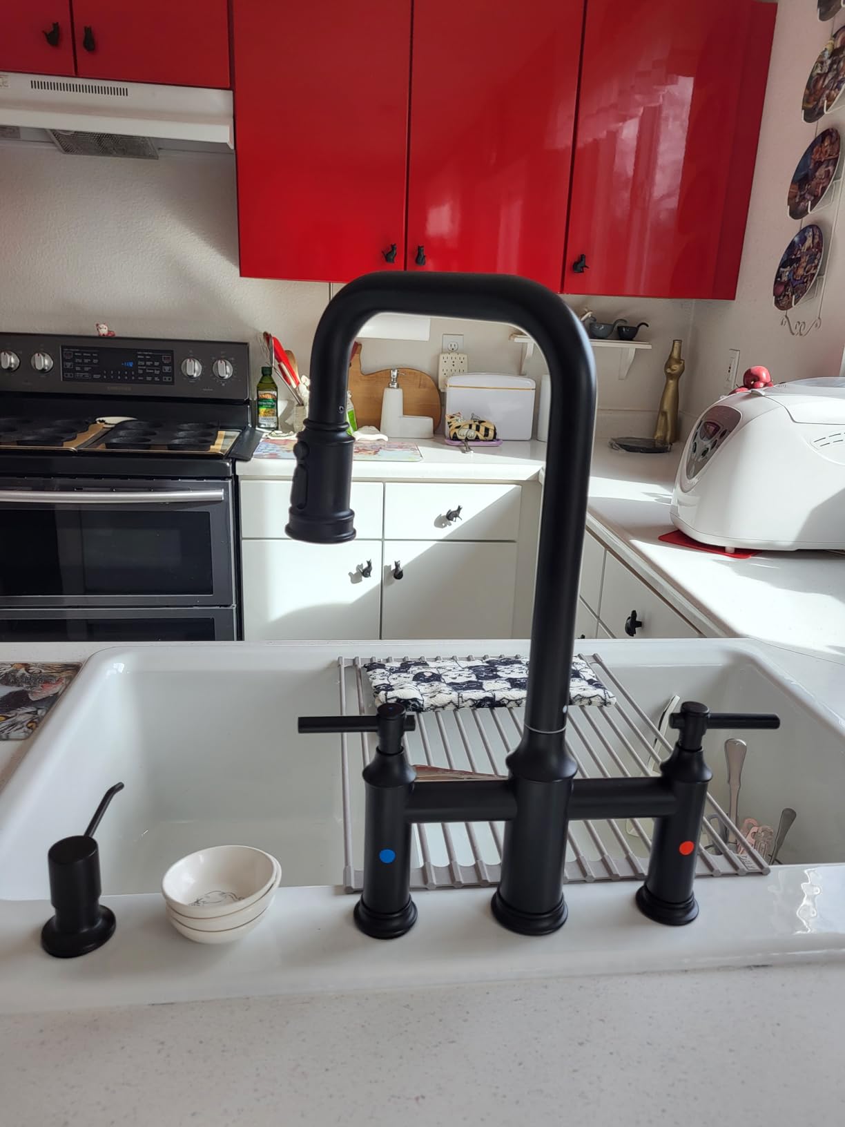 Bridge Kitchen Faucet, 3 Hole Brass Sink Faucet with Pull Down Sprayer customer photo 1