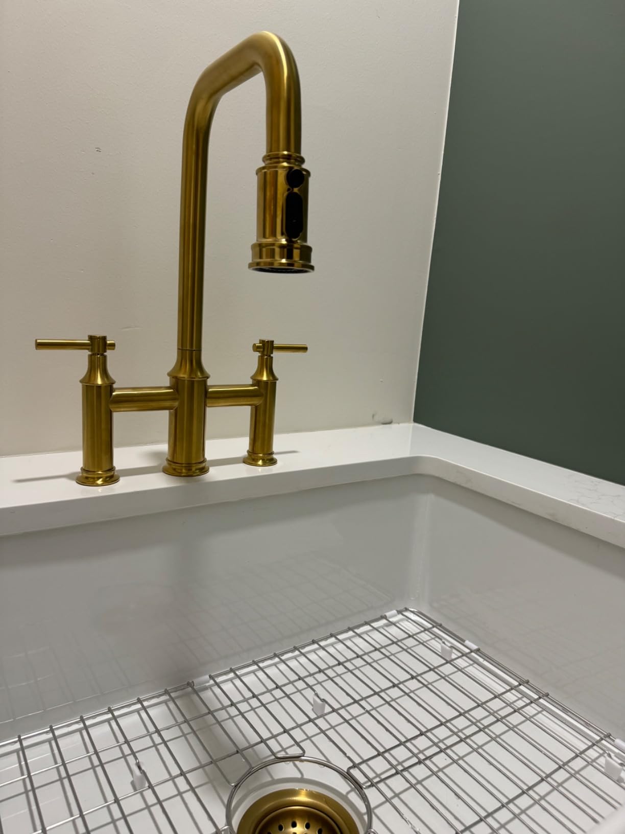 Bridge Kitchen Faucet, 3 Hole Brass Sink Faucet with Pull Down Sprayer customer photo 2