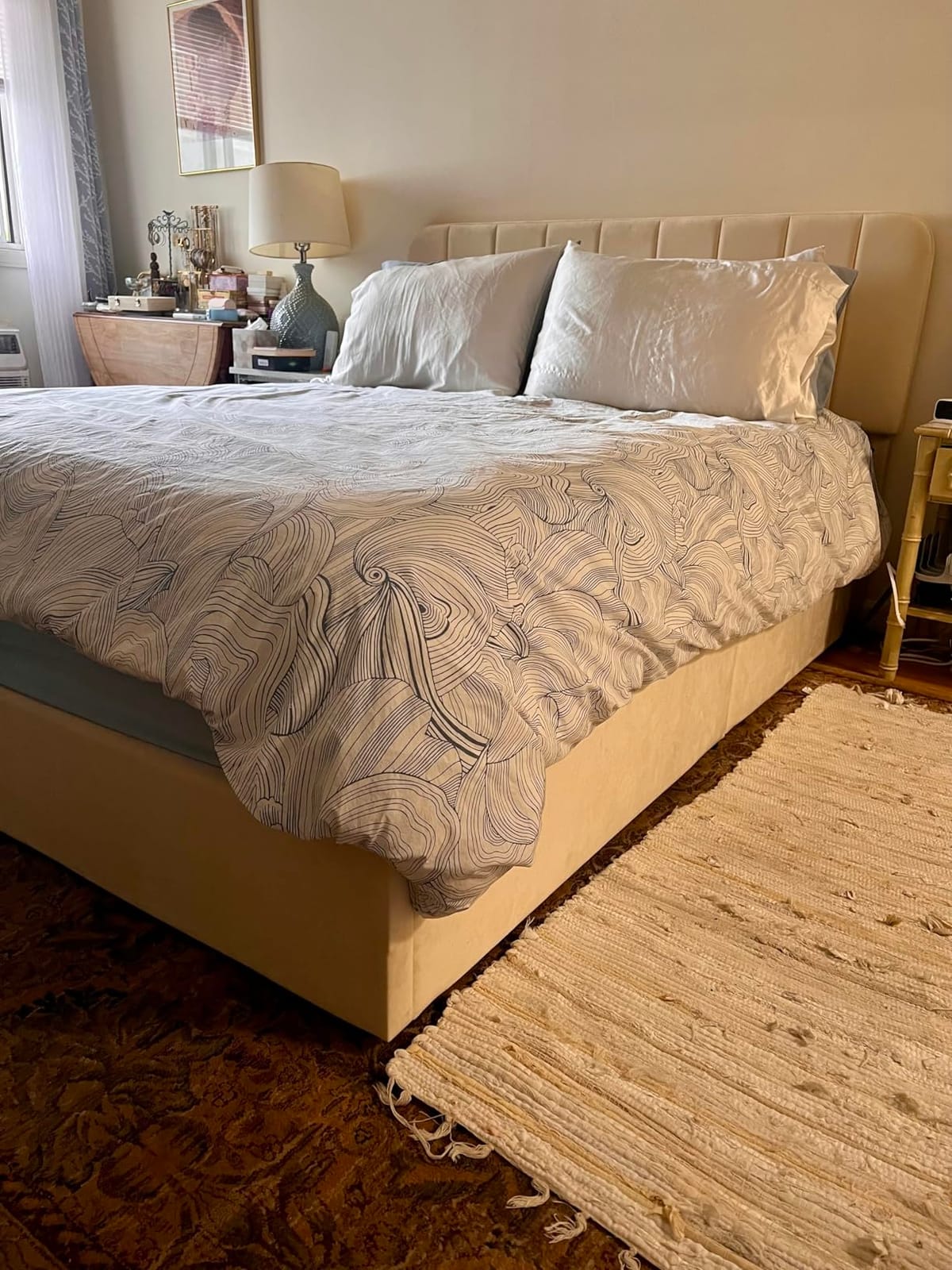 VECELO Full Size Upholstered Bed Frame with 4 Drawers and Headboard, Velvet Platform Storage Bedframe, Wooden Slats Support, No Box Spring Needed,Beige customer photo 2