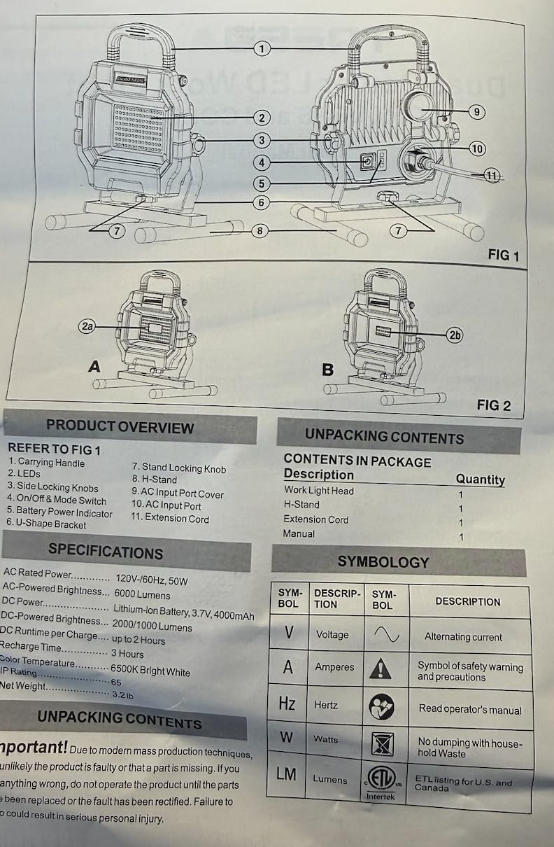 6000LM Hybrid LED Work Light, Dual-Power for Construction Garage Workshop customer photo 1