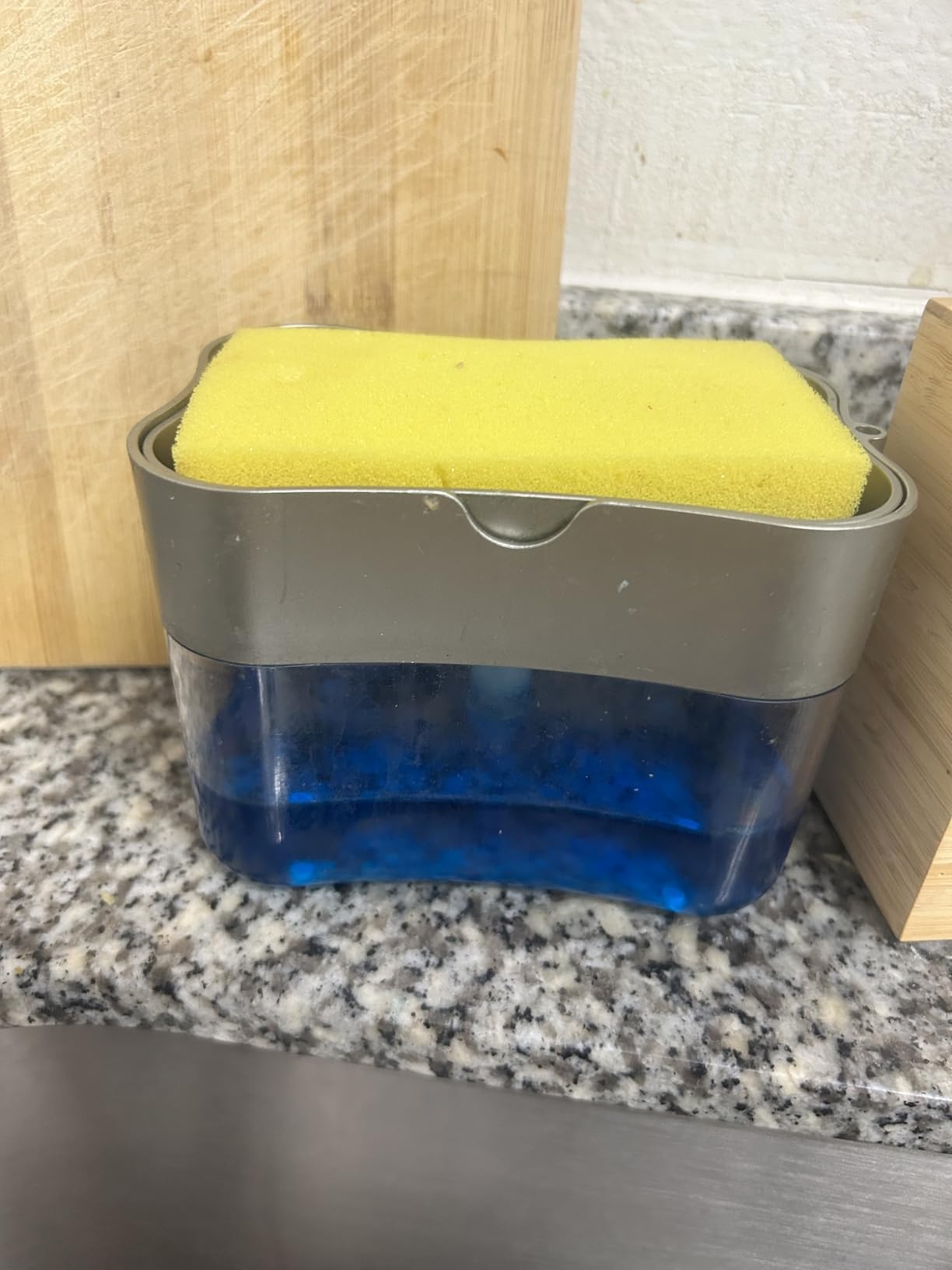 S&T INC. Dish Soap Dispenser and Sponge Holder, Plastic Walnut and Amber customer photo 2