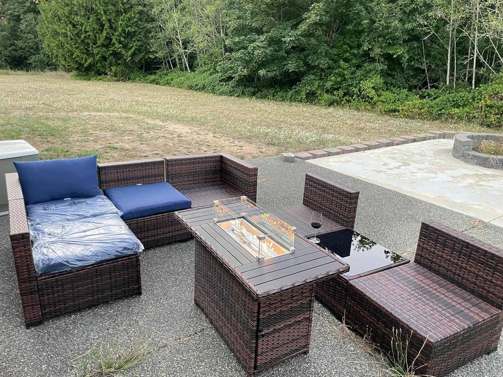 UDPATIO Patio Furniture Set with Fire Pit Table Modular Sectional Sofa Blue customer photo 1
