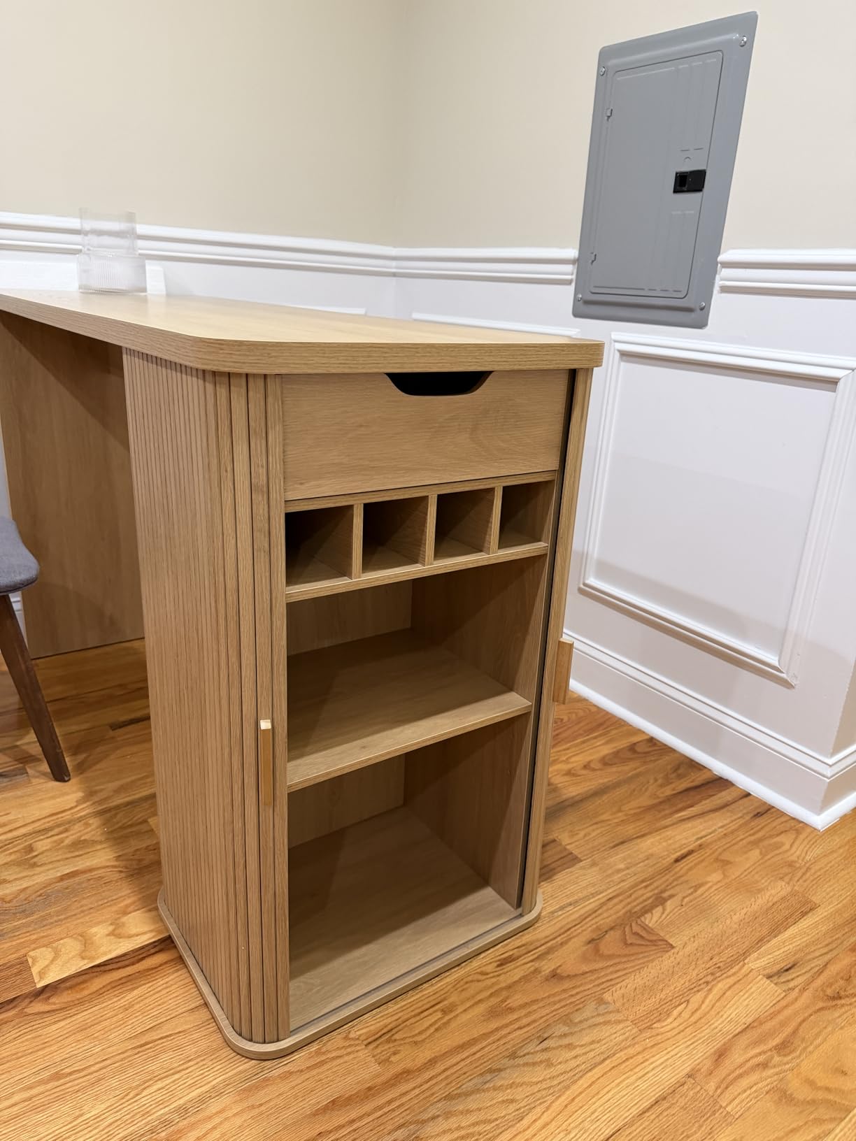 ONBRILL 59 Inch Kitchen Island with Storage, Fluted Counter Height Table, Mid-Century Modern Kitchen Island Table with Sliding Door, Home Bar Tables with Wine Rack and Drawers Walnut customer photo 2