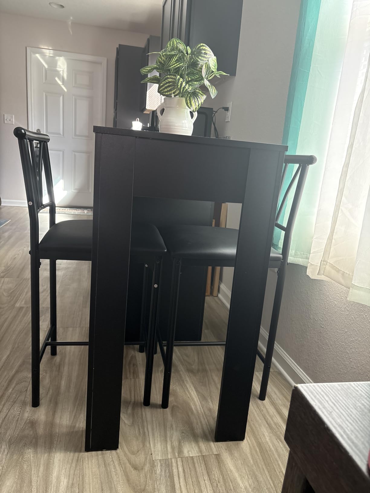 VECELO Small Bar Table and Chairs Tall Kitchen Breakfast Nook with Stools/Dining Set for 2, Storage Shelves, Space-Saving, Retro customer photo 1