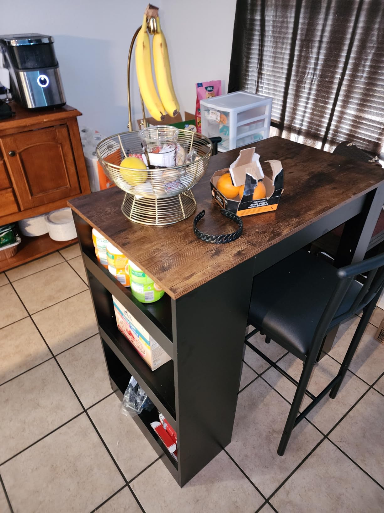 VECELO Small Bar Table and Chairs Tall Kitchen Breakfast Nook with Stools/Dining Set for 2, Storage Shelves, Space-Saving, Retro customer photo 2