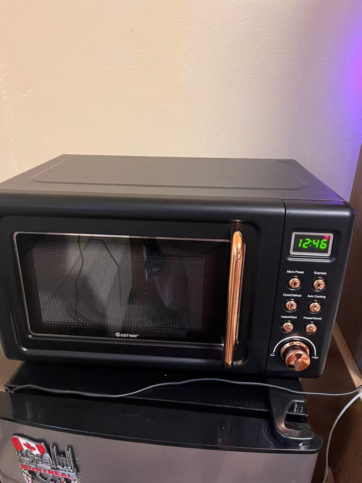 LDAILY 0.7Cu.ft Retro Small Microwave Oven, 700W Compact Countertop Microwave with 5 Power Levels, Auto Cooking Menus, Glass Turntable, Child Lock & Glass Turntable for Apartment, Dorm (Golden) customer photo 2