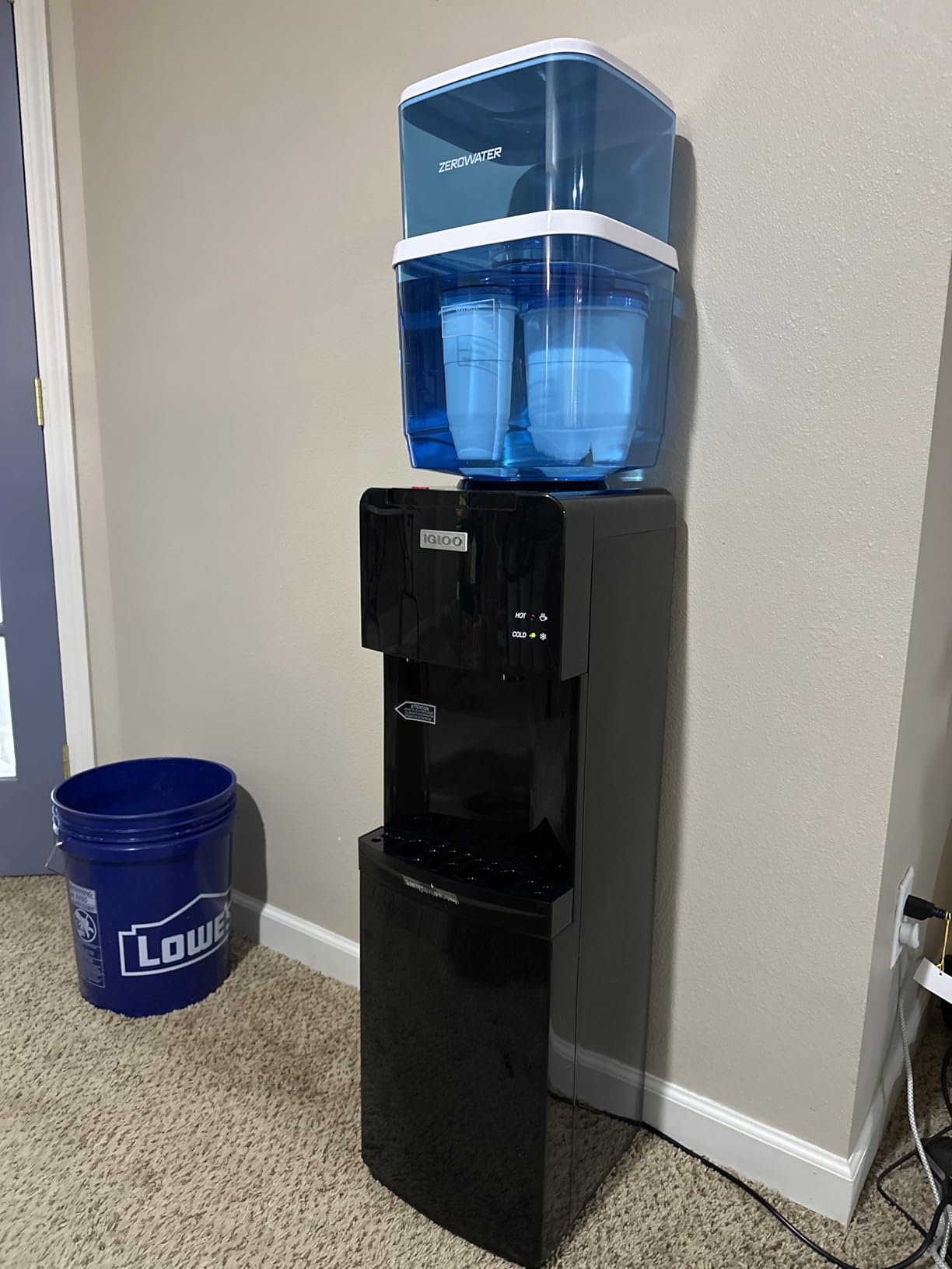 Igloo Top Loading Water Cooler with Removable Drip Tray & Energy-Saving Features- Water Tower with Hot & Cold Temperature Settings- Water Dispenser Fits 3 & 5-Gallon Jugs with Child Safety Lock- White customer photo 2
