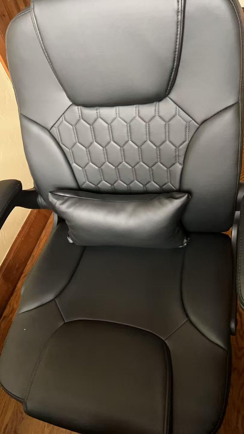 Leather Office Chair Swivel Lumbar Support for Short People Brown customer photo 2