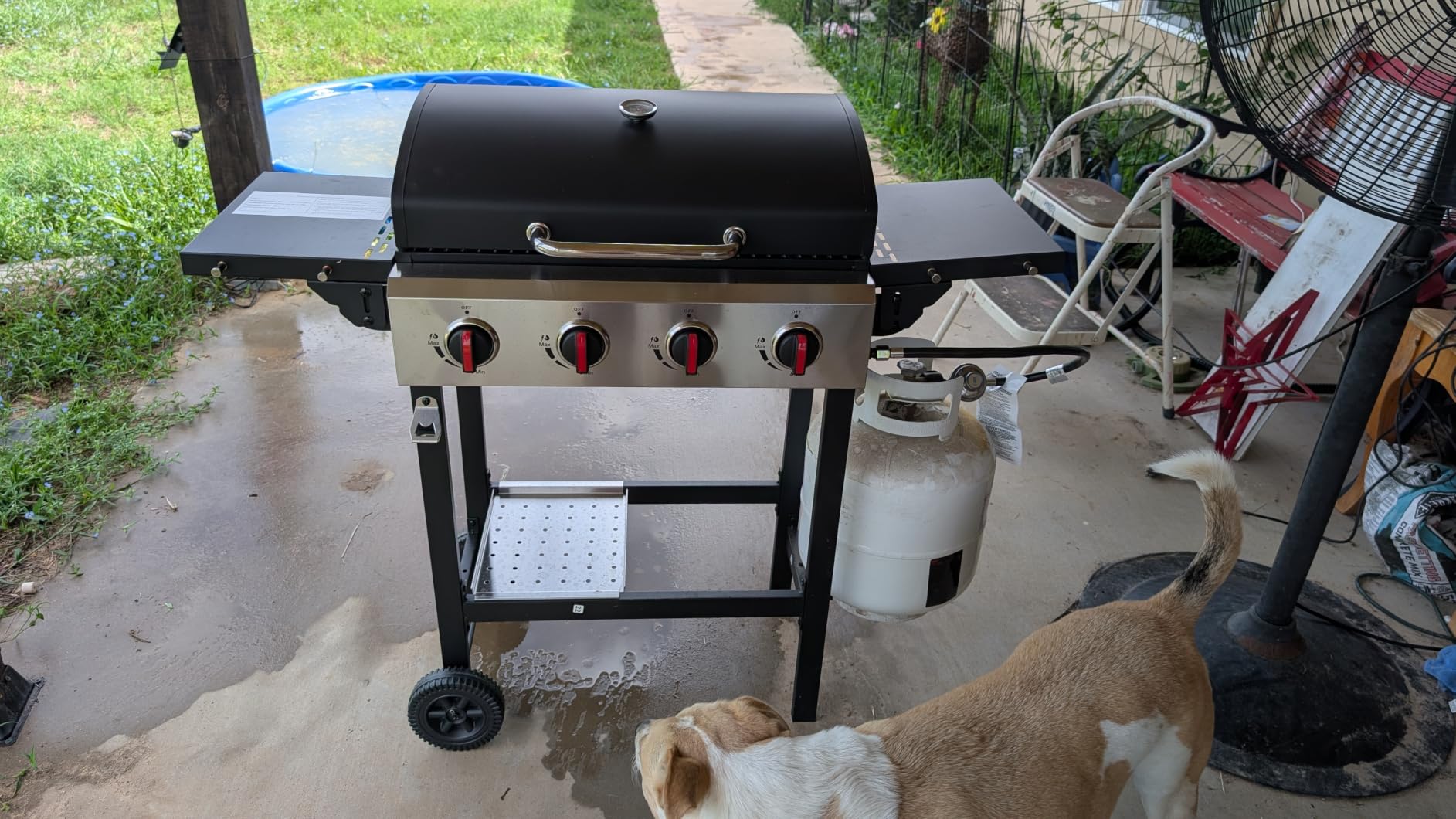 4 Burner Propane Gas Grill, Portable BBQ Grill with Cast Iron Grate & Griddle Pan, Folding Side Table for Camping Backyard, 40000 BTU Easy-Clean Outdoor Cooking customer photo 1