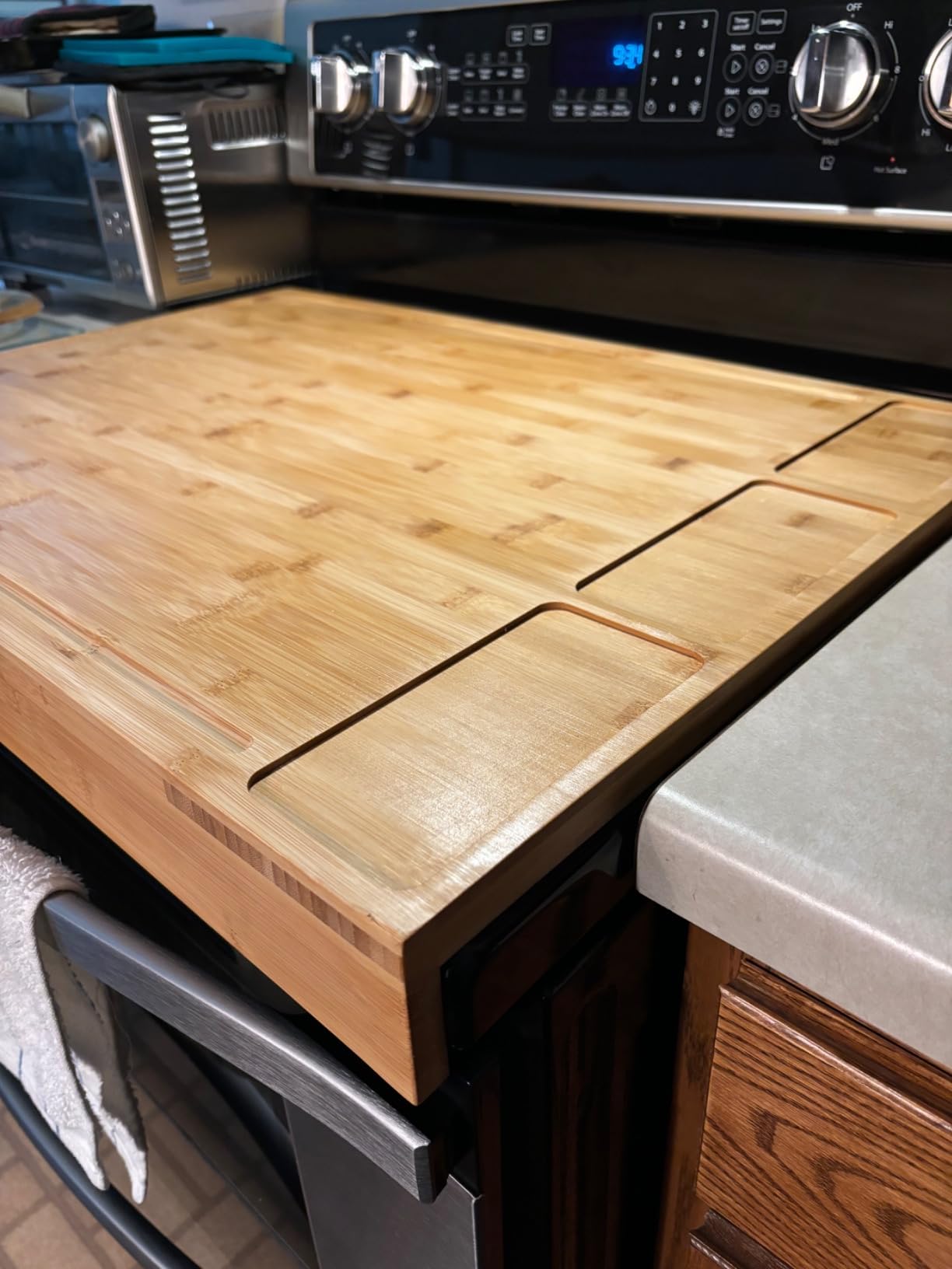 BAMOTTO CRAFTBAMBOO 12.6 x 22 Inch Bamboo Cutting Board — Stovetop Cover, Over the Sink Board with Detachable Legs & Non-Slip Lip, Juice Groove, Kitchen Countertop Extender for Small Kitchen, RV customer photo 2