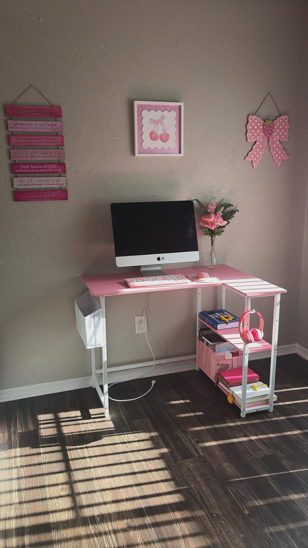 Pamray 40 Inch L Shaped Computer Desk with Reversible Side Storage Shelves, Small Corner Desk for Small Space Home Office, Writing Study Table PC Desk for Bedroom, Grey customer photo 1