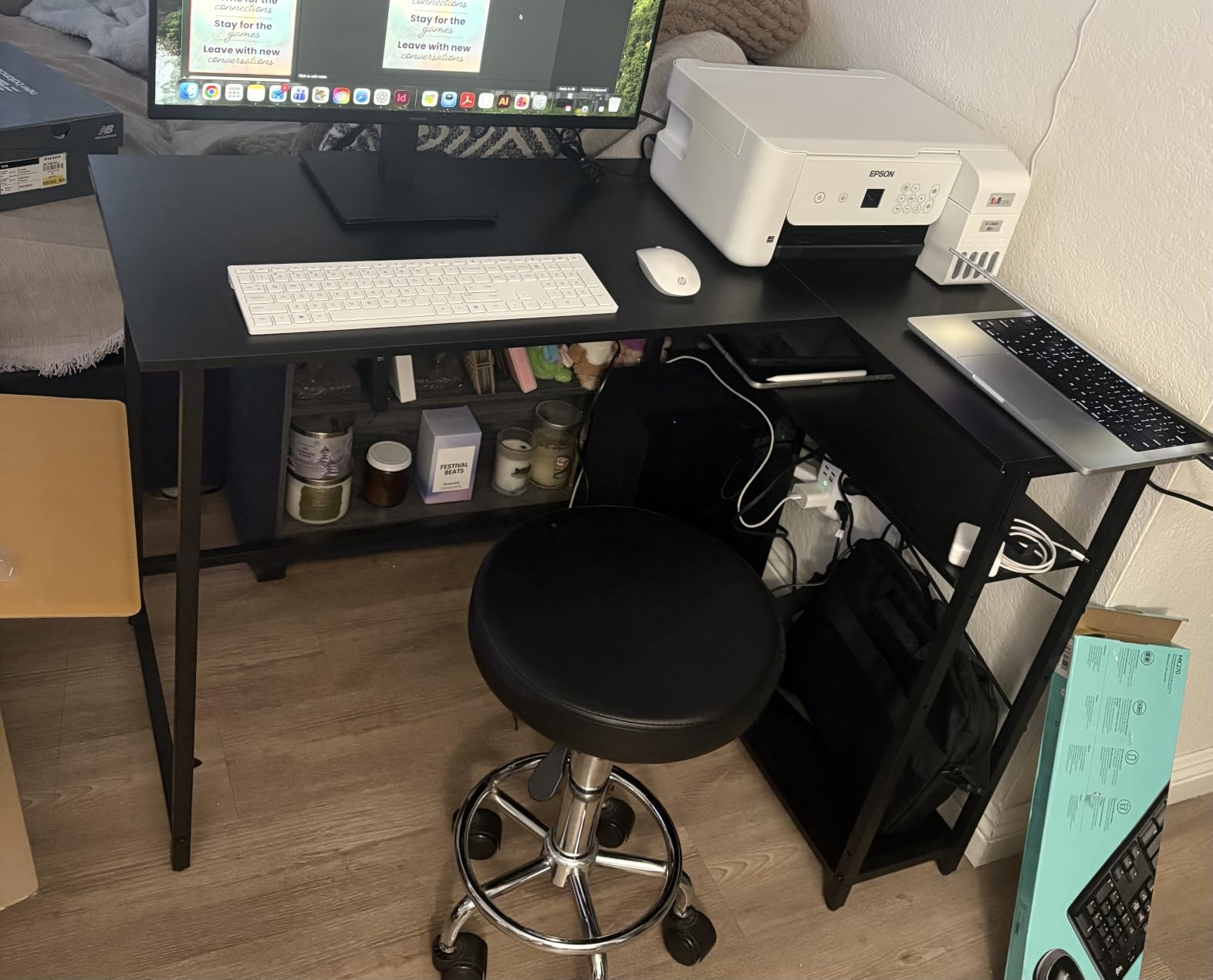 Pamray 40 Inch L Shaped Computer Desk with Reversible Side Storage Shelves, Small Corner Desk for Small Space Home Office, Writing Study Table PC Desk for Bedroom, Grey customer photo 2
