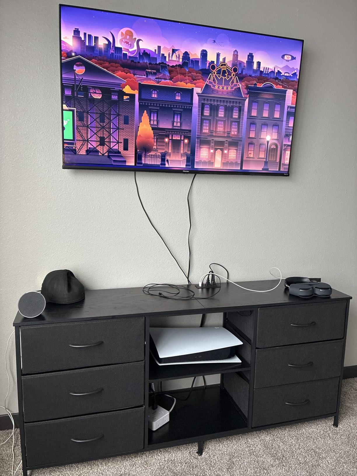 SONGMICS TV Stand for TVs Up to 65 Inches, 6 Fabric Drawers, 2 Shelves customer photo 1