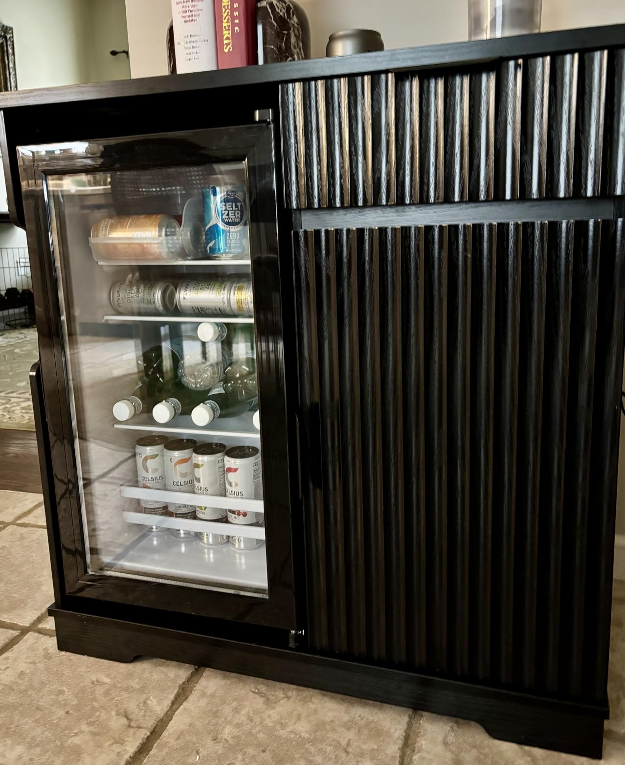 Fluted Mini Fridge Cabinet (Fridge Included) for Home, Black customer photo 1