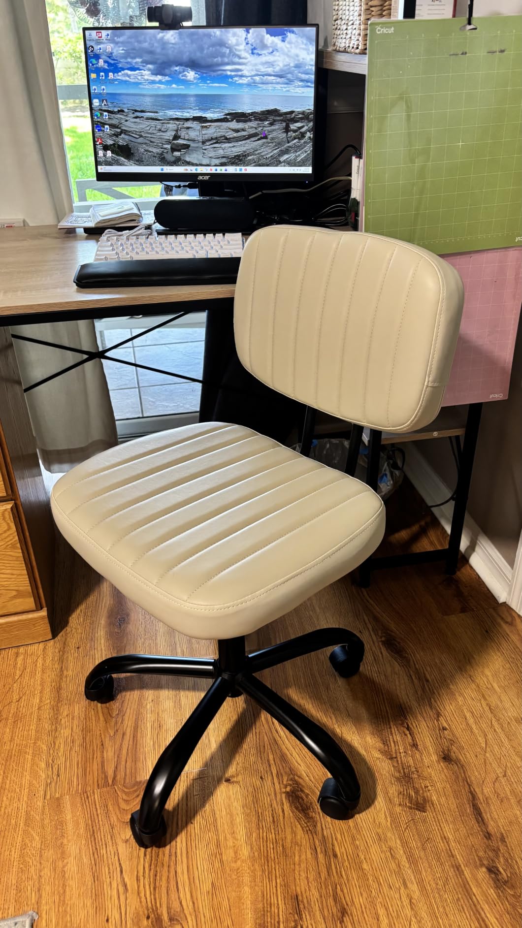 DUMOS Armless Office Desk Chair, Small Vanity Chair with Lumbar Support customer photo 2