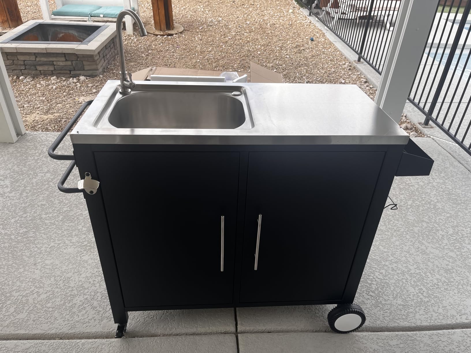 Outdoor Grill Table with Sink, Metal Worktable Kitchen Cabinet Island customer photo 2