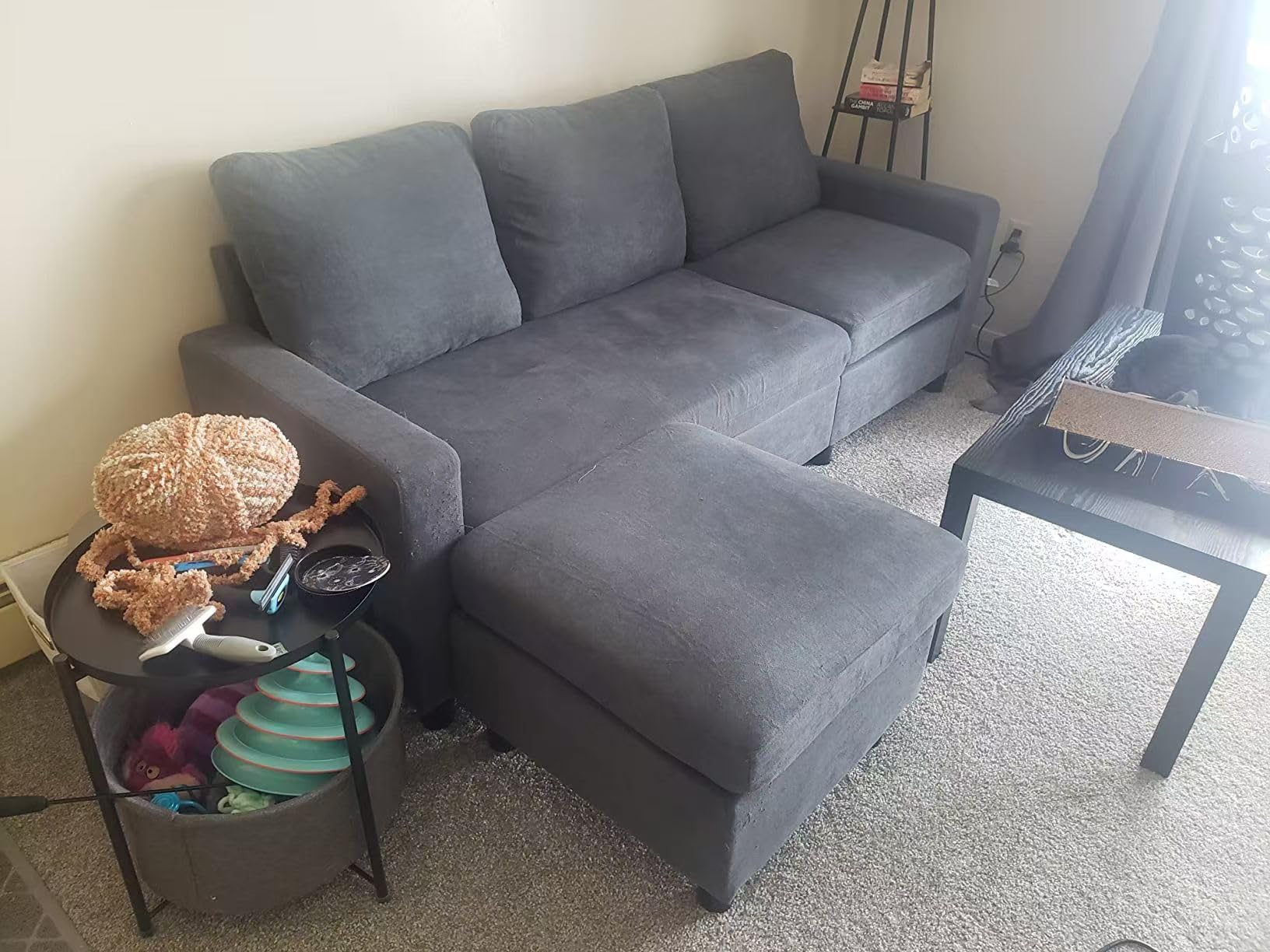 Shintenchi Modern Upholstered Sectional Sofa, L-Shaped Couch with Storage Ottoman and Reversible Chaise for Living Room, Carbon Black Corduroy Fabric customer photo 1