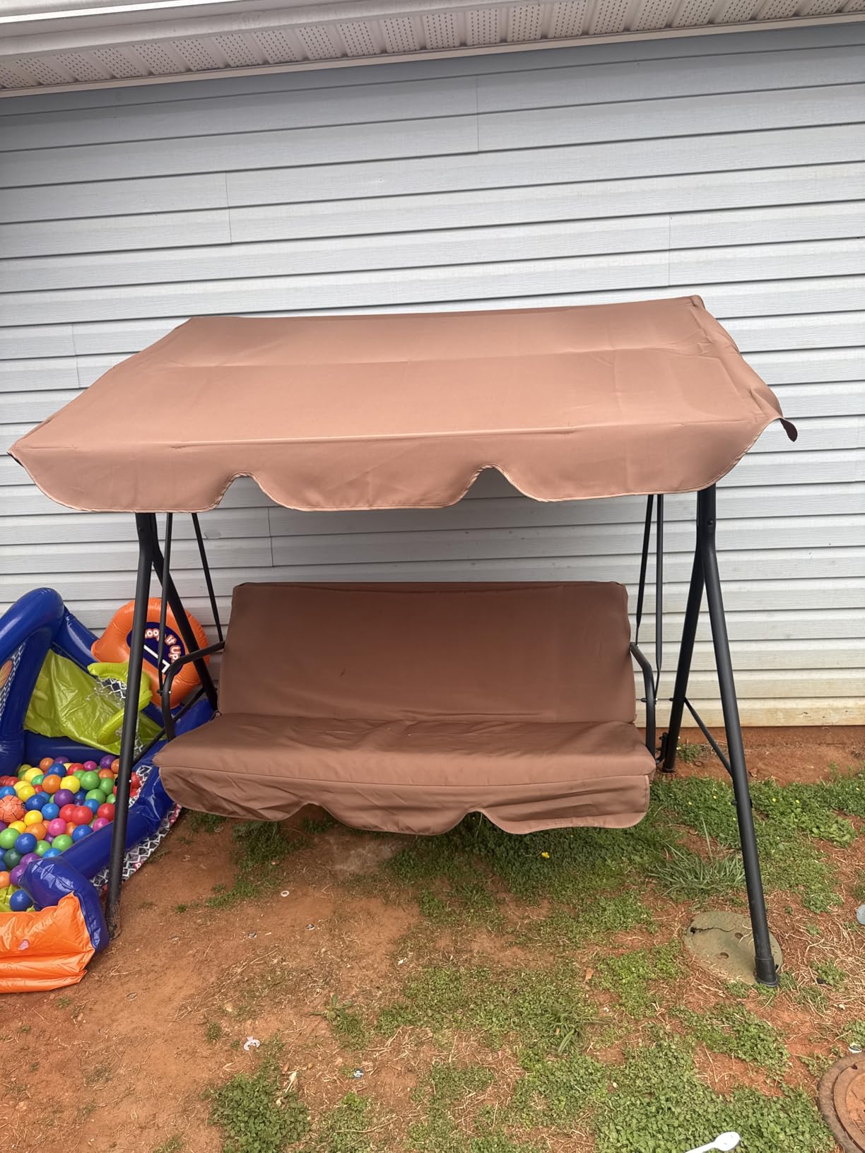 Murago 3-Seat Patio Swing Chair, Outdoor Porch Swing with Adjustable Canopy customer photo 2