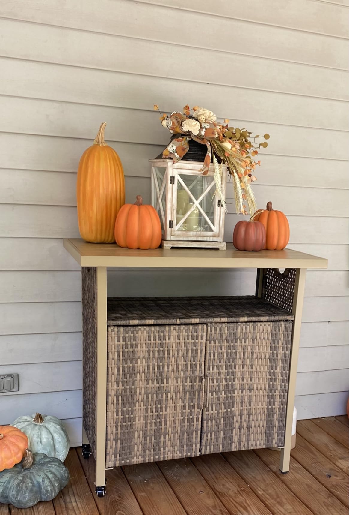 HOMEFUN Outdoor Bar Cart with Storage Cabinet, Brown customer photo 2