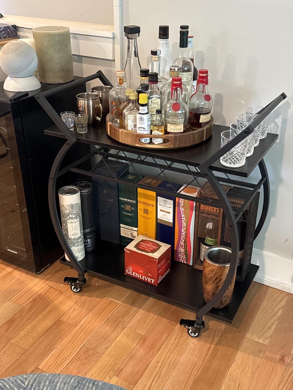 LVB Gold Bar Cart with Wheels, Modern White Marble Home Bar Serving Cart customer photo 2