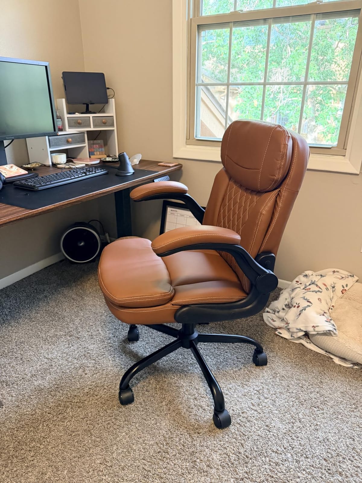HeroSet Leather Office Chair with Upgraded Double-Layer Seat Cushion and Neckrest for Short People, Brown customer photo 1