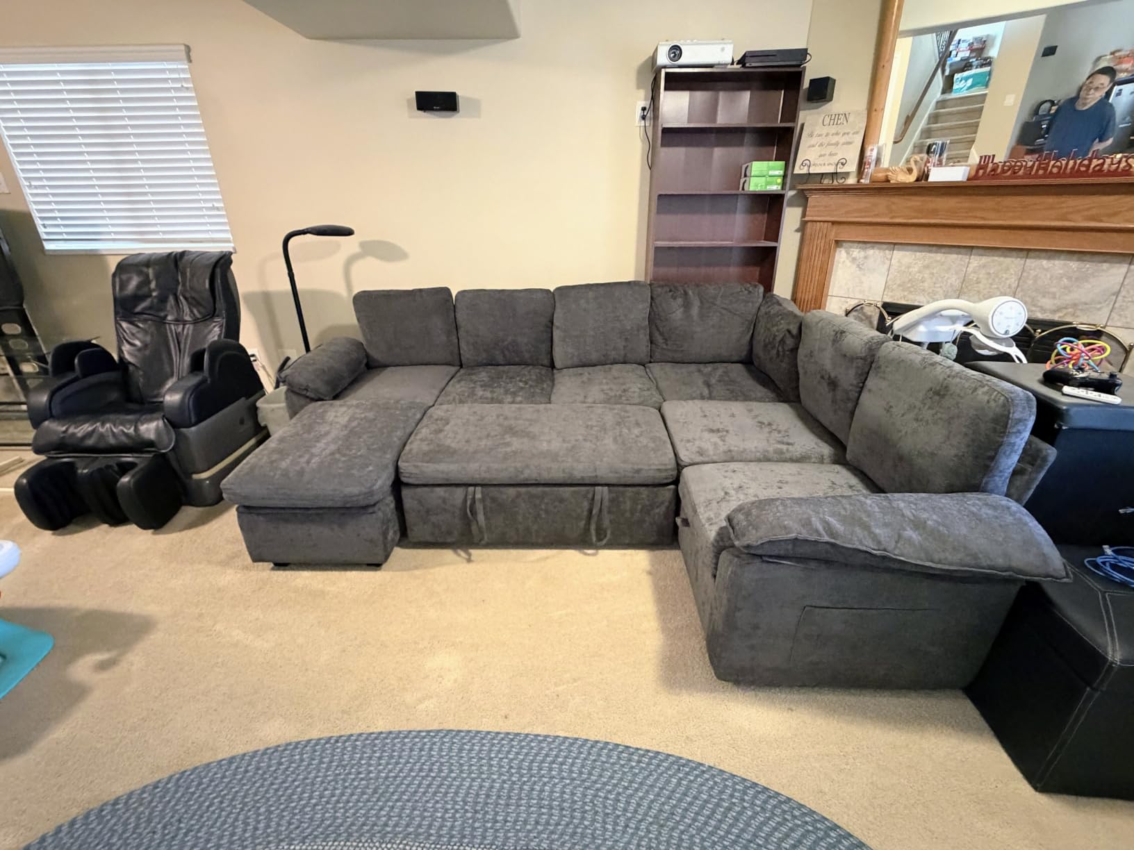 85'' Modular Sectional Sofa with Pull Out Bed, Sleeper Sofa, Dark Gray customer photo 1