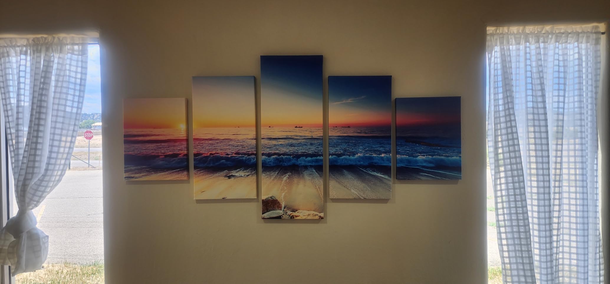 Pyradecor 5 Piece Large Modern Seascape Artwork Gallery Wrapped Ocean Sea Beach Pictures Canvas Prints Waves Paintings on Canvas Wall Art for Living Room Bedroom Home Decorations L customer photo 1