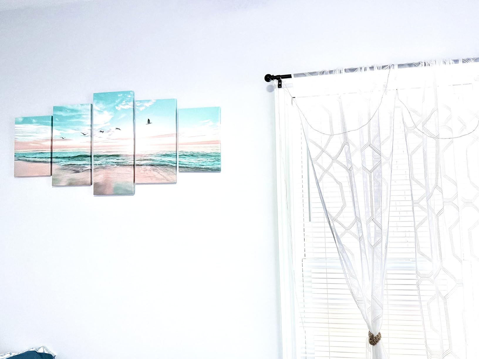 EPHANY Ocean Beach Sunset - Blue Sea Landscape Canvas Wall Art, 5 Pieces, Living Room Wall Picture (D-5pcs,60
