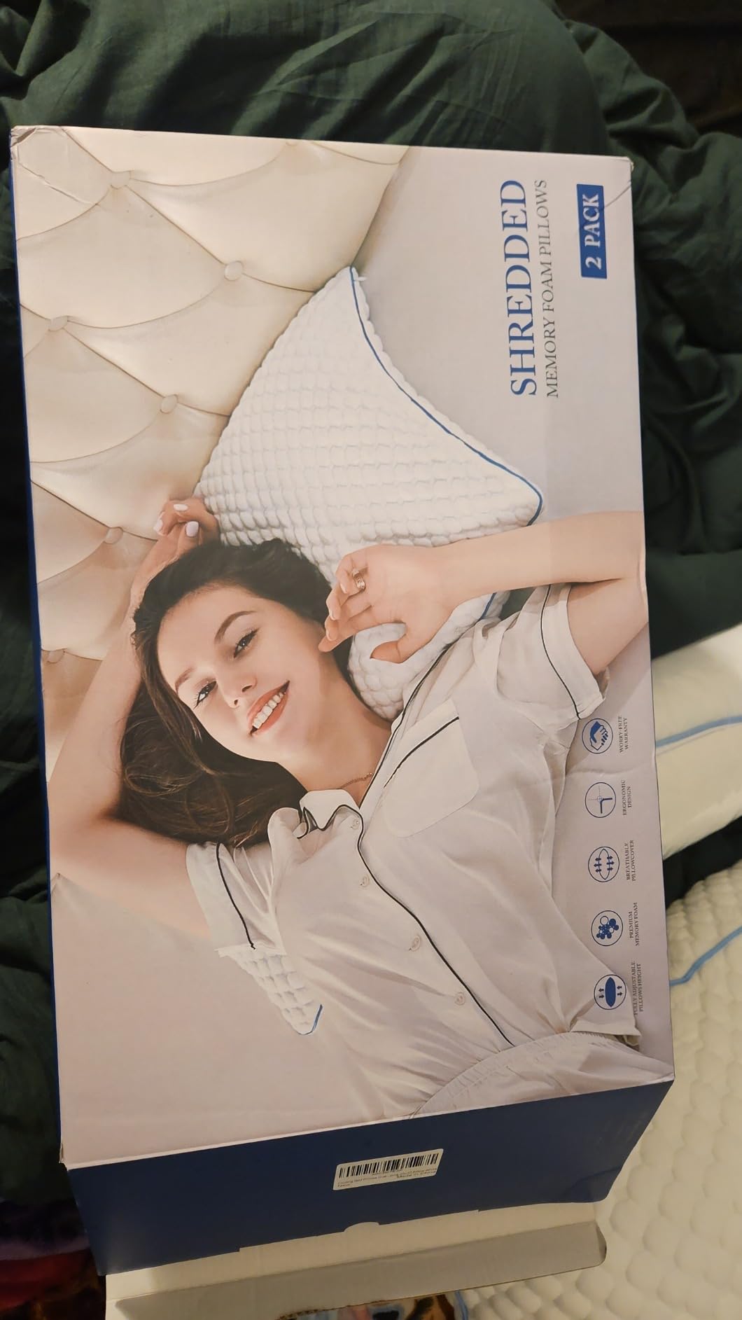 Cooling Shredded Memory Foam Bed Pillows, Queen Size, Set of 2, 20 x 30 in customer photo 1