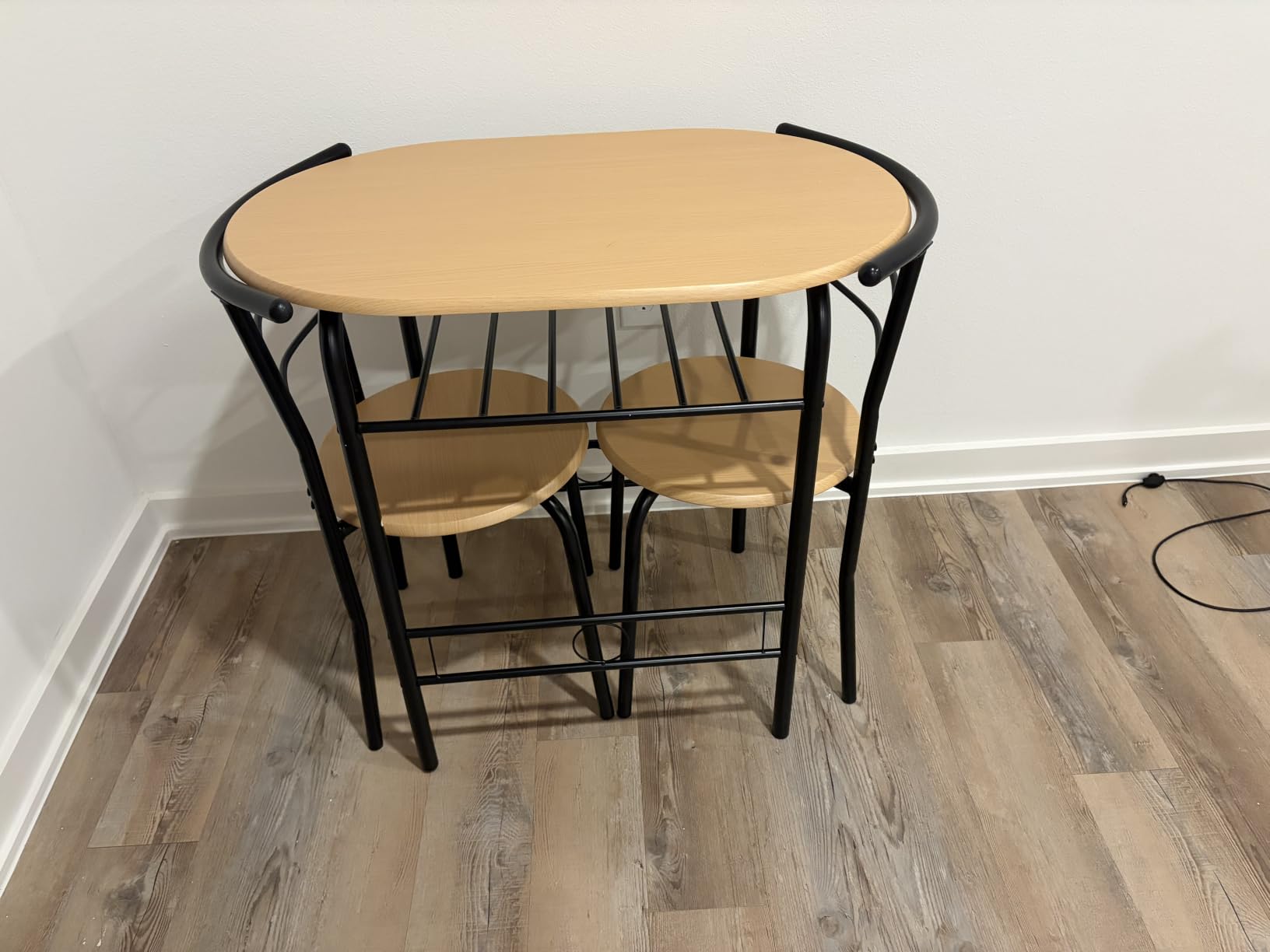 VINGLI 3 Piece Dining Set,Small Kitchen Table Set for 2,Breakfast Table Set,Kitchen Wooden Table and 2 Chairs for Small Space/Dining Room/Apartment,Metal Frame,Wine Rack,White&Light Oak customer photo 2