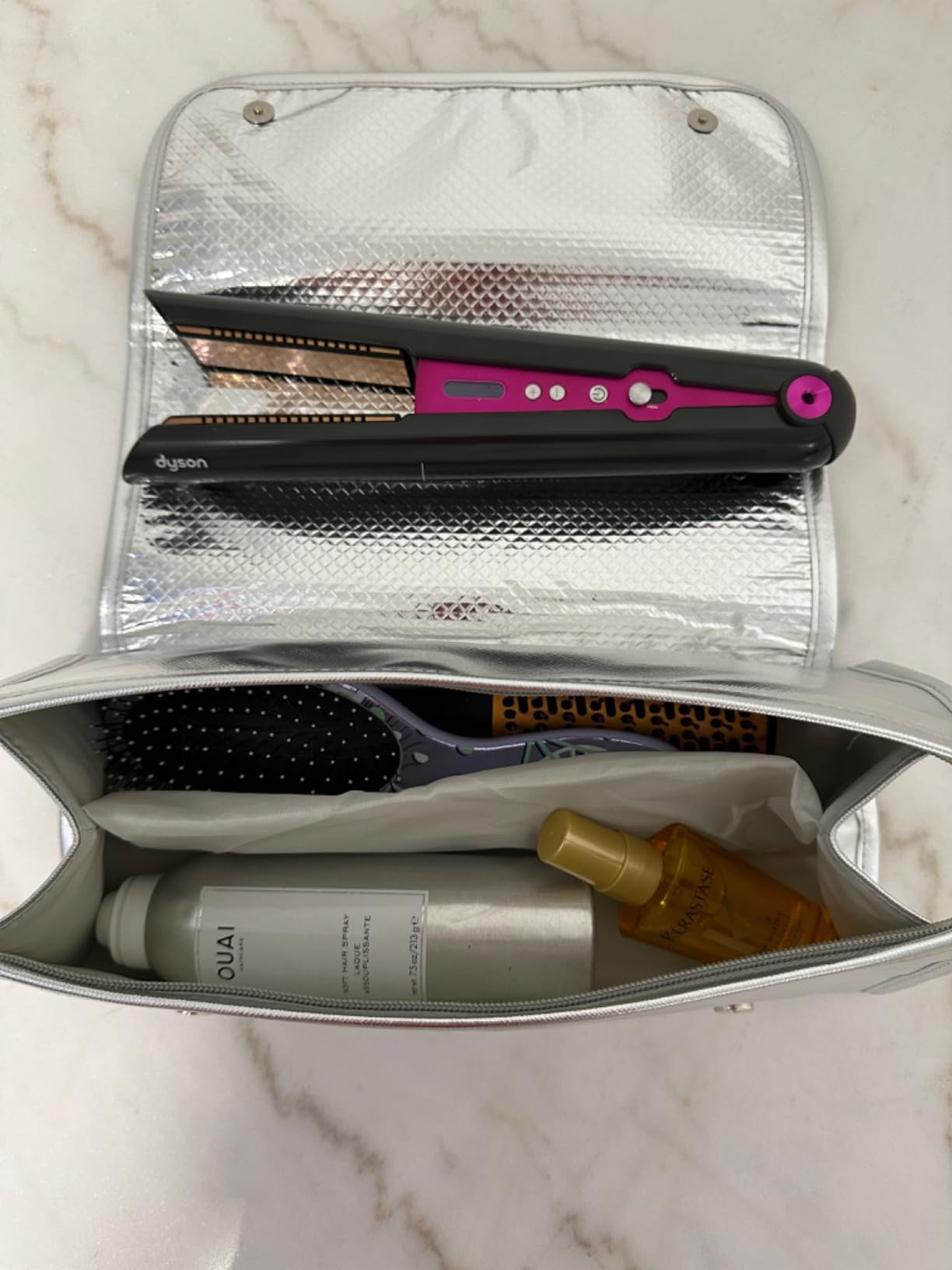 DAN Technology Hair Styling Set, Including Travel Hair Dryer, Mini Flat Iron, and Travel Curling Iron with European Plug, Dual Voltage, Portable Storage Bag, Pink customer photo 2