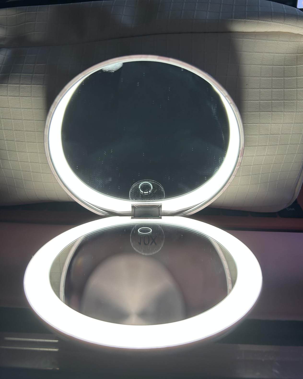 Fancii Taylor LED Lighted Travel Makeup Mirror, Rechargeable with 10x/1x Magnifying & 3 Light Settings - Compact, Portable, Large 5” Wide Hand Mirror for Handbag and Purses (Rose Gold) customer photo 2