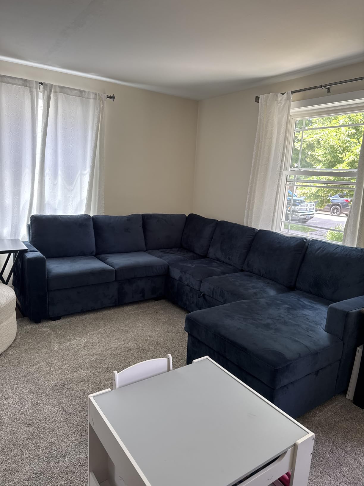 HONBAY Sectional Sleeper Sofa with Pull Out Bed U-Shape Sectional Couch with Storage Chaise 6 Seater Sleeper Sectional Sofa Bed, Velvet Black customer photo 2