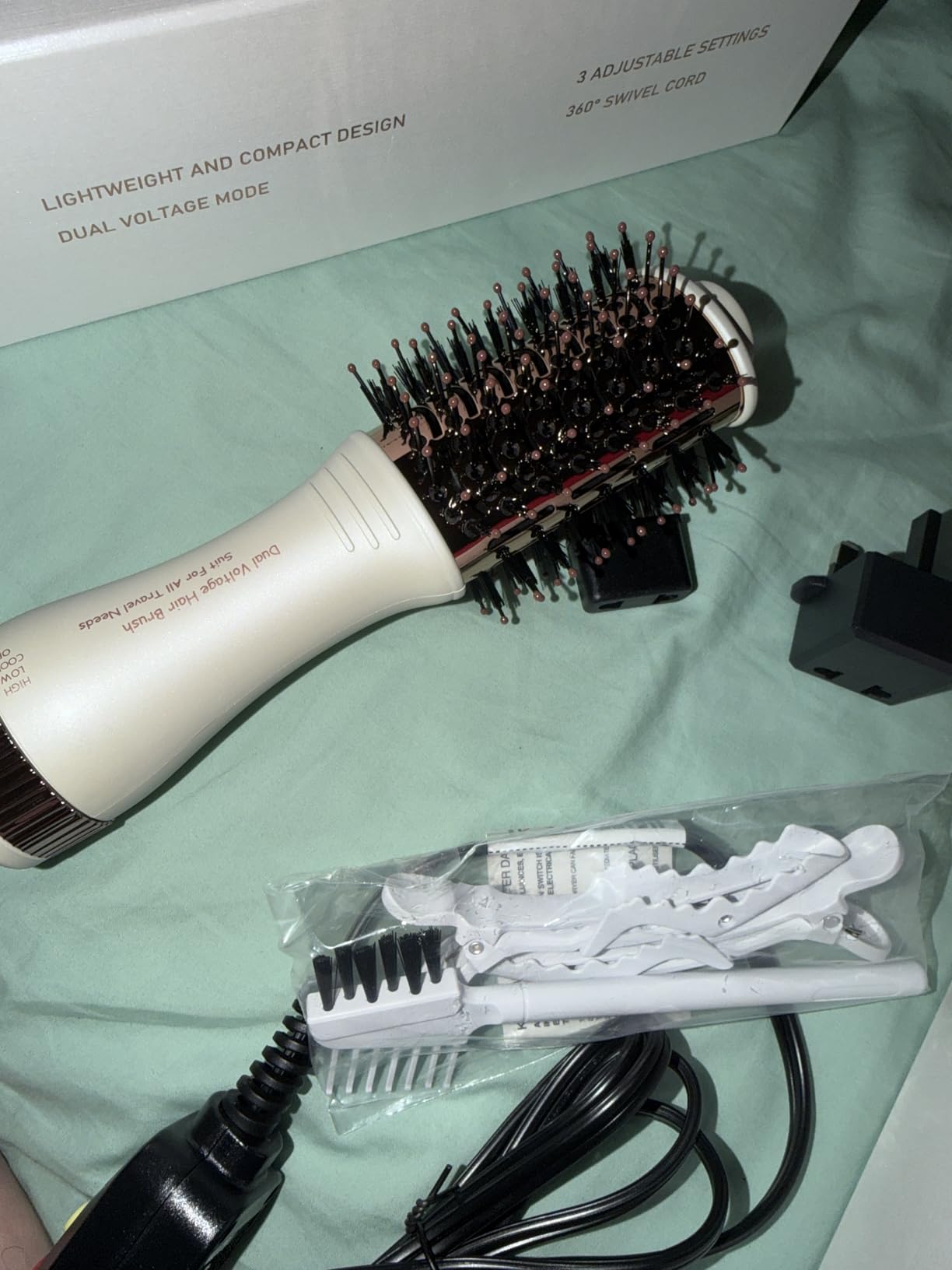 Travel Dual Voltage Hair Dryer Brush 4-IN-1 Portable Mini Hot Air Blow Dryer Straightener & Curler Brush, Titanium Round Blowout Styler Volumizer Tools, 110/240V US/EU/UK Plug for International Travel customer photo 1