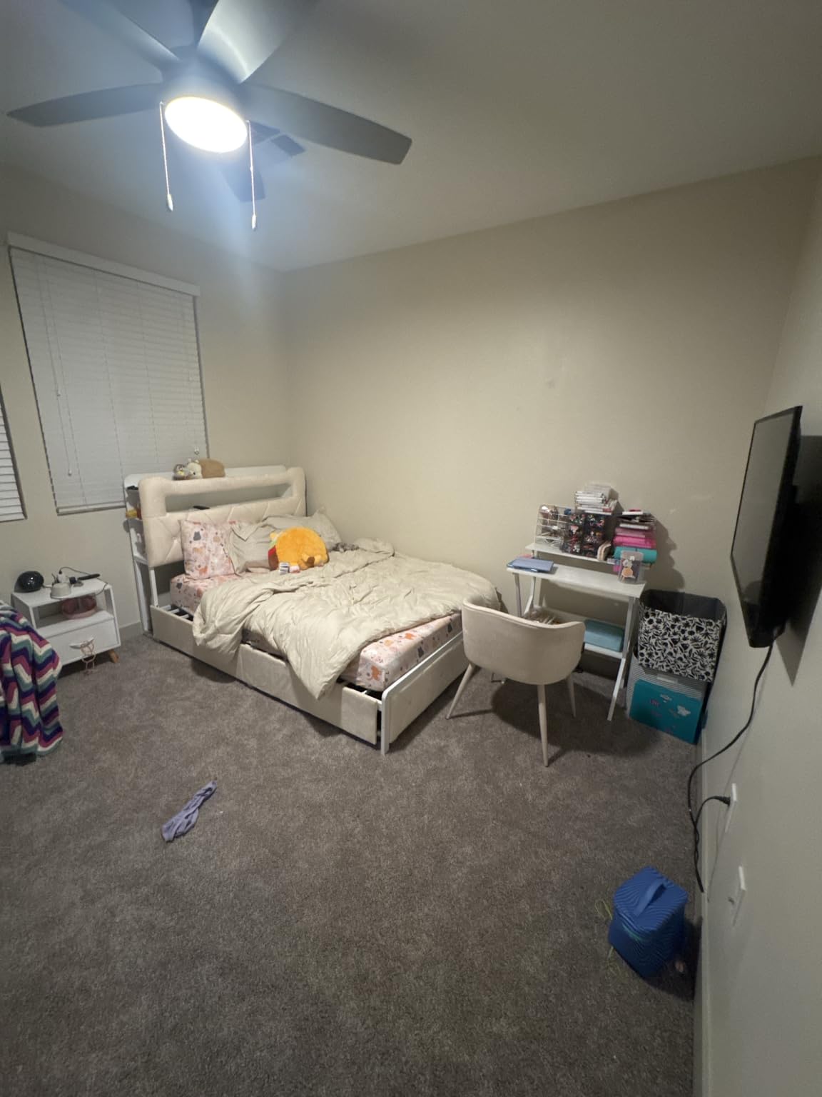 Full Upholstered LED Bed Frame with 2 Storage Drawers and 2-Tier Storage Headboard, Velvet Princess Platform Bed with Charging Station & Bookcase, Heavy Duty Metal Support, No Box Spring Needed, Pink customer photo 2