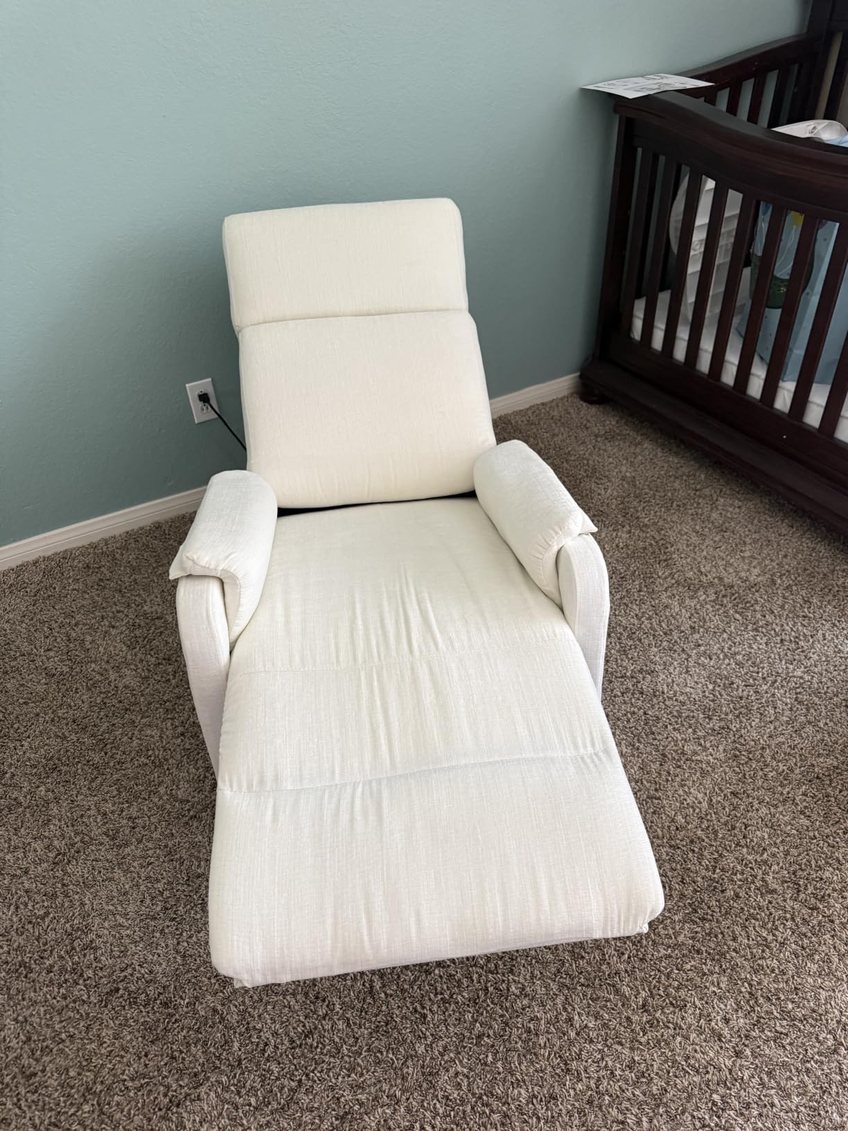 Korser Recliner Chair, Swivel Rocking Recliner Chair for Adults, Glider Rocking Chair, Small Nursery Chair Recliner for Living Room, Reclining Chair with Modern-Designed Armrests, Chenille, Beige customer photo 1